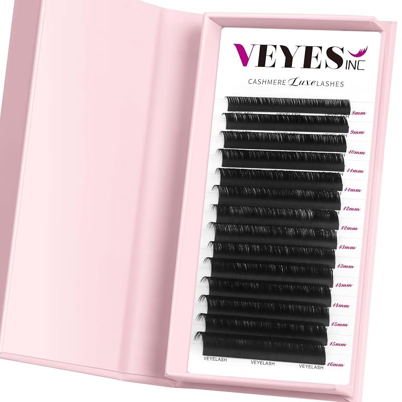 VEYES INC Cashmere Luxe Extensões de Cílios em Leques, Curvaturas B/C/CC/D/M/J, 0,03–0,05, 8–17 mm, 0,05 CC 8–16 mm