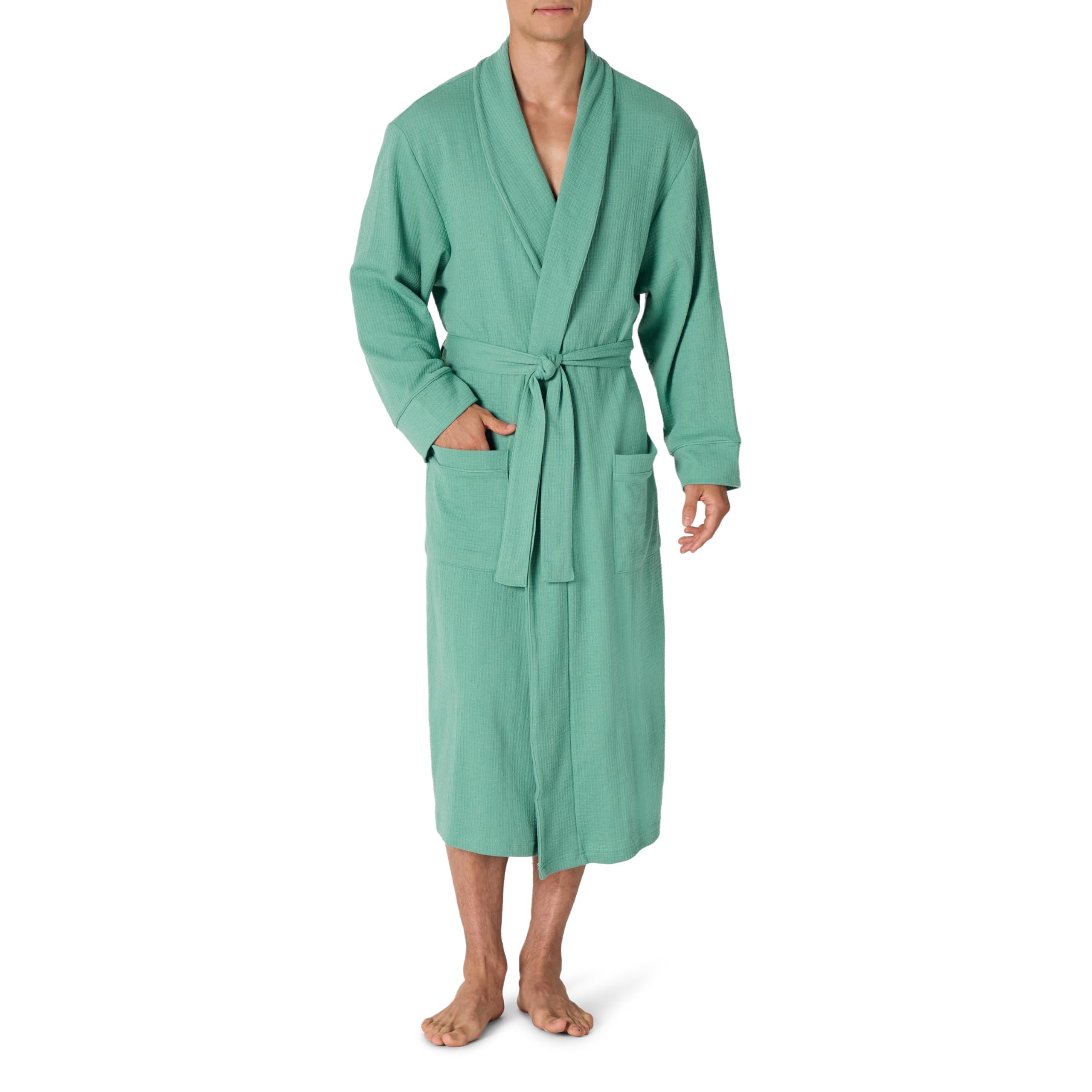 Amazon Essentials Men's Lightweight Cotton Waffle Bath Robe, Mid-Length Loungewear (Available in Big &amp; Tall)