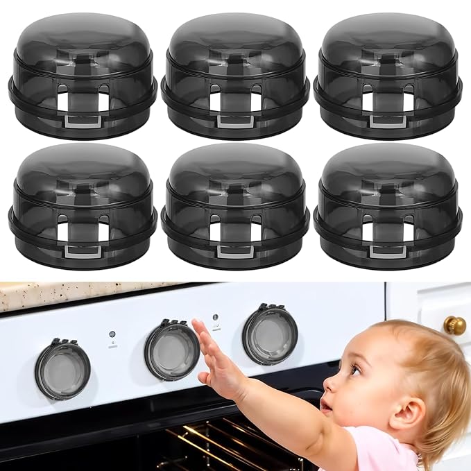 6 Pack Gas Stove Knob Covers – Baby Proof Stove Knob Locks with Universal Size, Stove Child Proof Knobs with Adhesive, Stove Safety Guard for Kids Toddler Pet(Transparent)