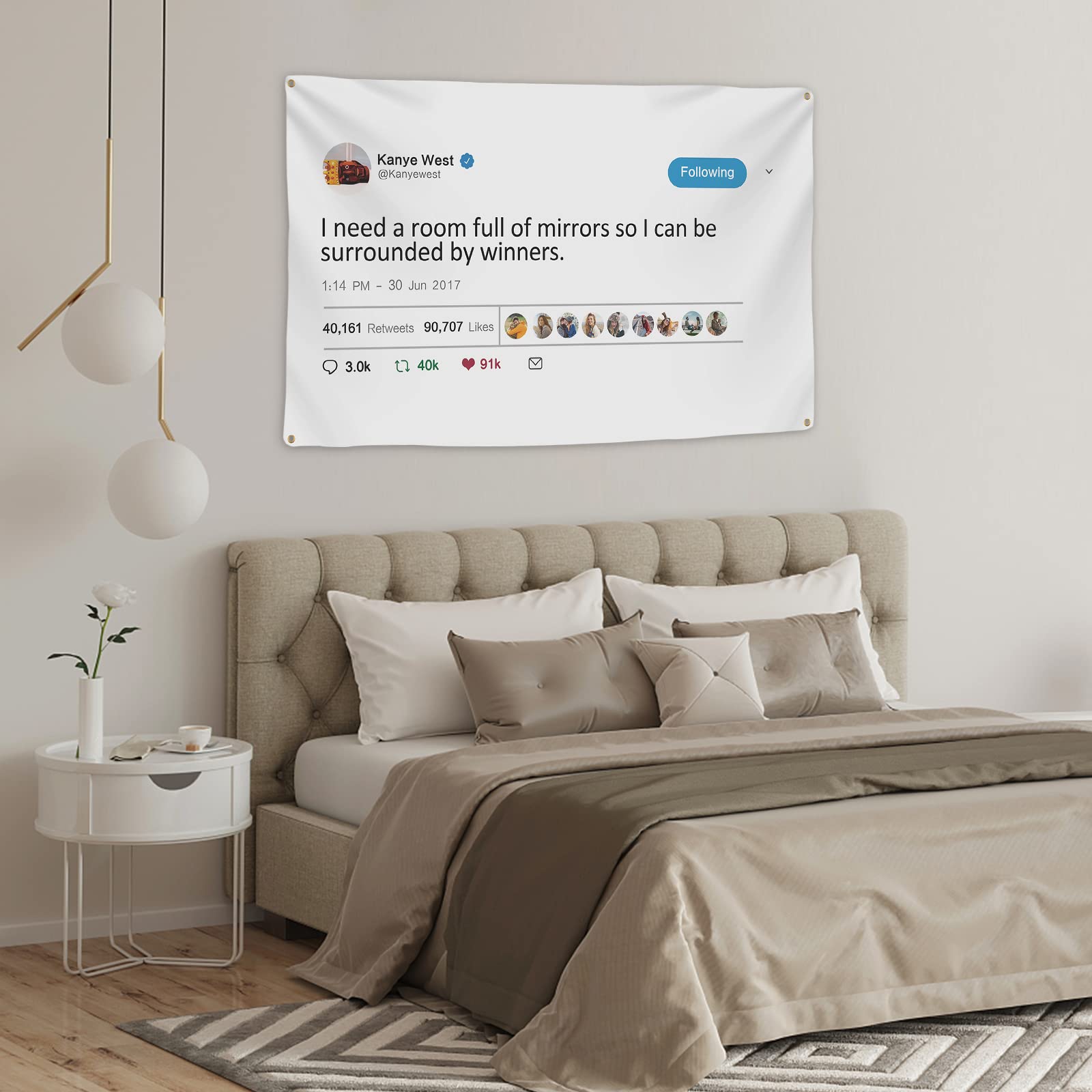 ENMOON Quoted Kanye Tweet Flag-I Need a Room of Mirror So I Can Be Surrounded by Winner (3x5ft, Vivid Color) HD Printing 150D Poly West Two Brass Grommets For Dorm College