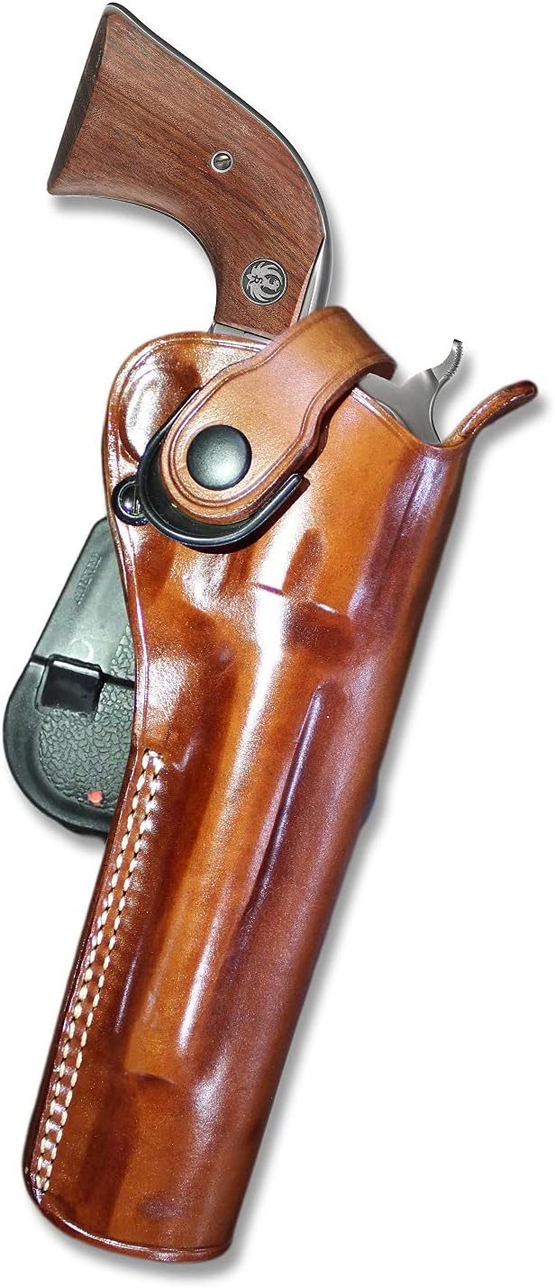 Leather Paddle OWB Revolver Holster with Retention Strap, Fits EAA Bounty Hunter Single Action Revolver 22LR/22WMR 6.75" BBL, R/H Draw, Brown Color #1827#