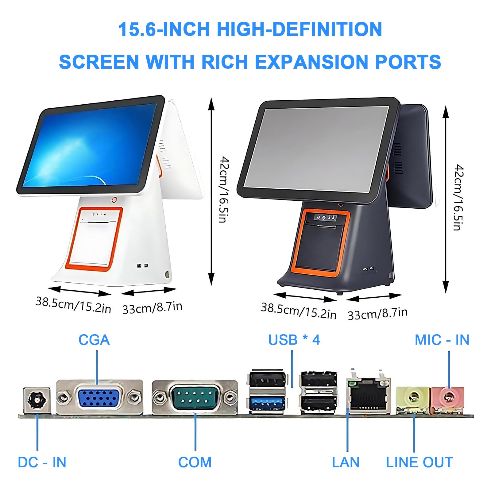Terminale Punto Vendita Intelligente con registratore di Cassa fiscale Integrato, Schermo Touch da 15,6", CPU i5, 8GB RAM, per attività Commerciali e Catering Black
