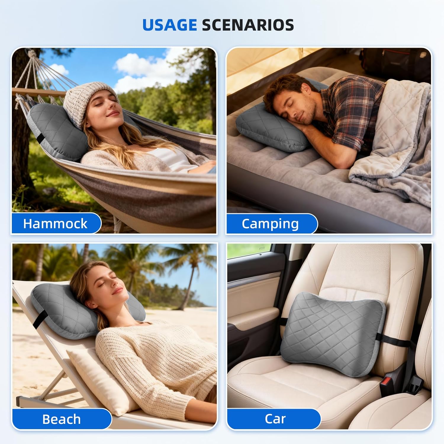 aiGear Inflatable Camping Pillow, Ultralight Compact Air Pillow Ergonomic Neck & Lumbar Support Portable Inflatable Pillow with Removable Washable Cover for Travel Backpacking Hiking (Gray) - Image 7