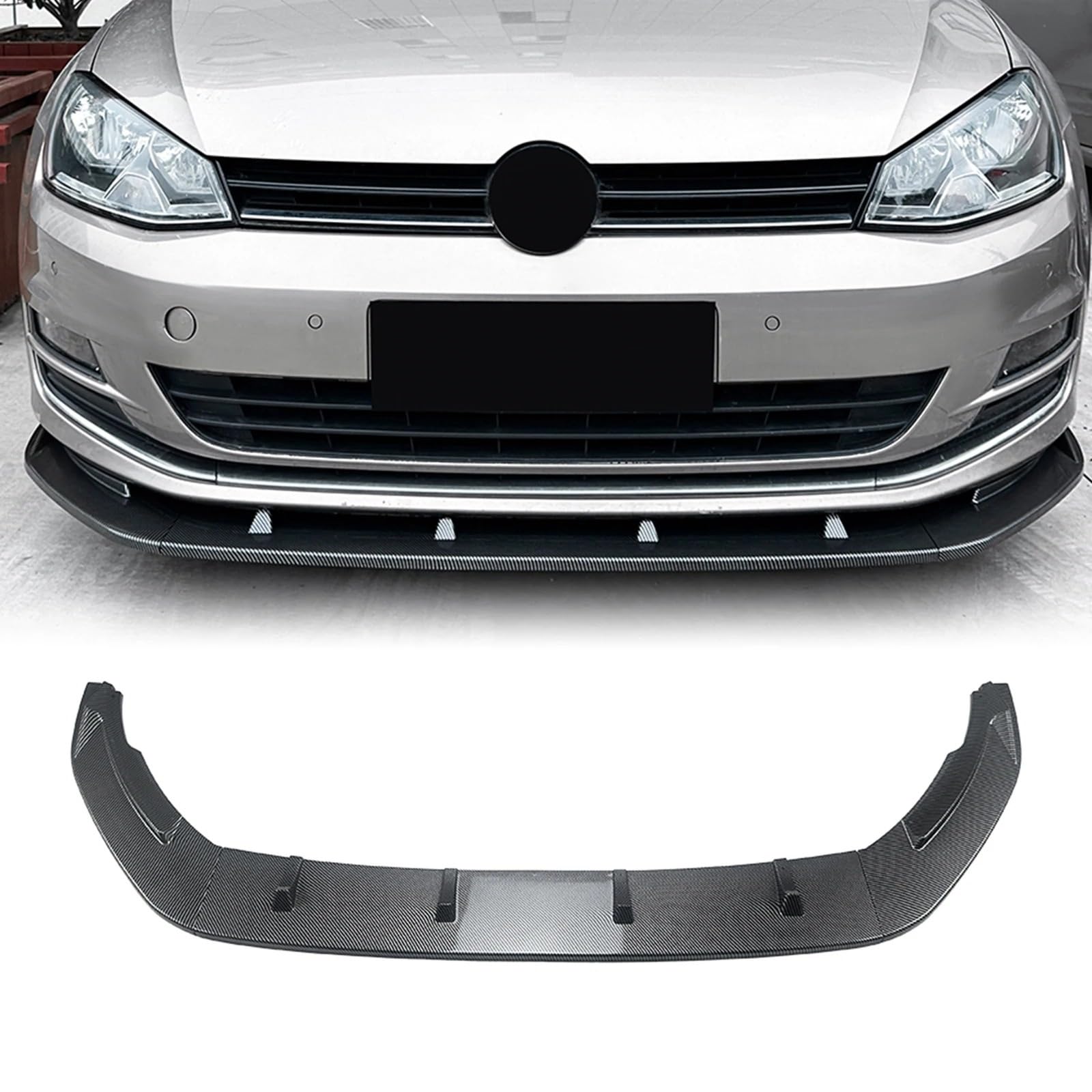 Spoiler Frontali Paraurti Anteriore Spoiler Labbro Fibra Carbonio Look/Nero Lucido Lama Inferiore Splitter Per VW Per Golf 7 2013-2016 Versione Standard(Aspetto in fibra di carbonio)