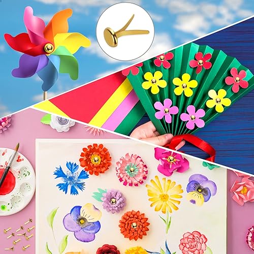 Miniatura 5 de 100 piezas de sujetadores de papel de latón, sujetadores redondos, mini clavos de metal para niños, manualidades, manualidades, proyecto escolar