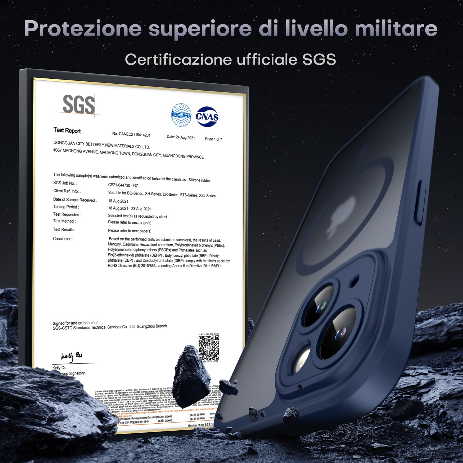 TOCOL Cover Magnetica per iPhone 13 6,1 Pollic, Compatibile con MagSafe, Protezione Fotocamera Integrata, Custodia Antiurto Traslucida Opaca, Blu