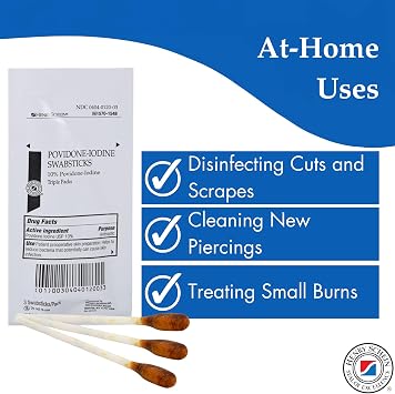 Henry Schein Prep Povidone-Iodine Swabsticks 3's, Individually Packed, Sterile, Antiseptic for Skin Preparation, 10% Povidone-Iodine- 25/BX