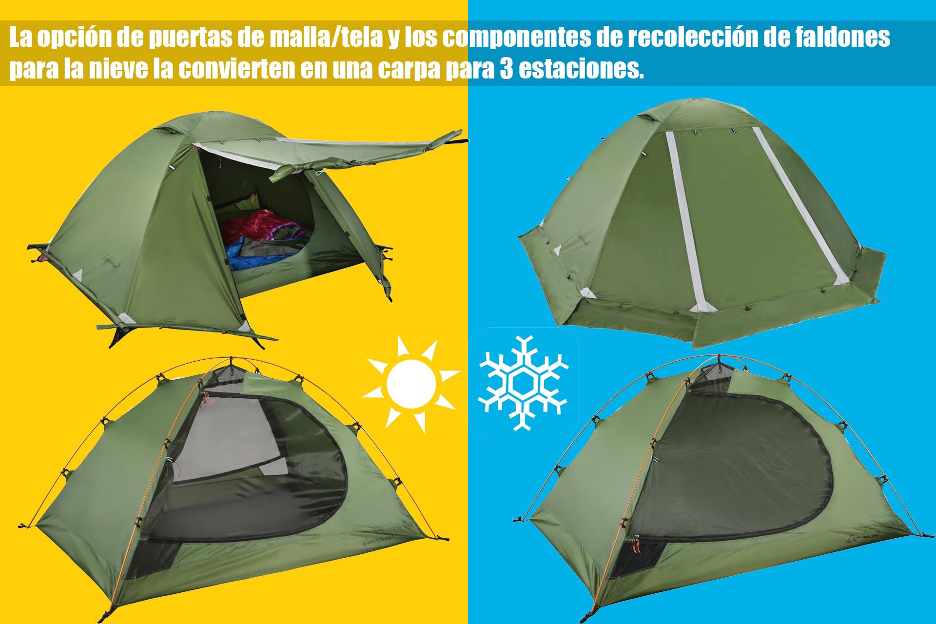 Clostnature Tienda de Campaña 1/2 Personas - Tienda de Campaña para 4 Estaciones para la Familia, Tienda campaña de Montaje rapido, Impermeable, a Prueba de Viento y Ligera