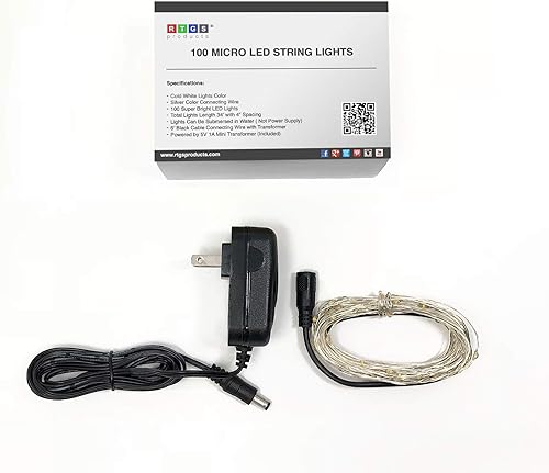 Miniatura 3 de Guirnalda de 100 luces LED de color blanco frío, cable plateado, para interiores y exteriores, 32 pies, luces estrelladas de luciérnaga para