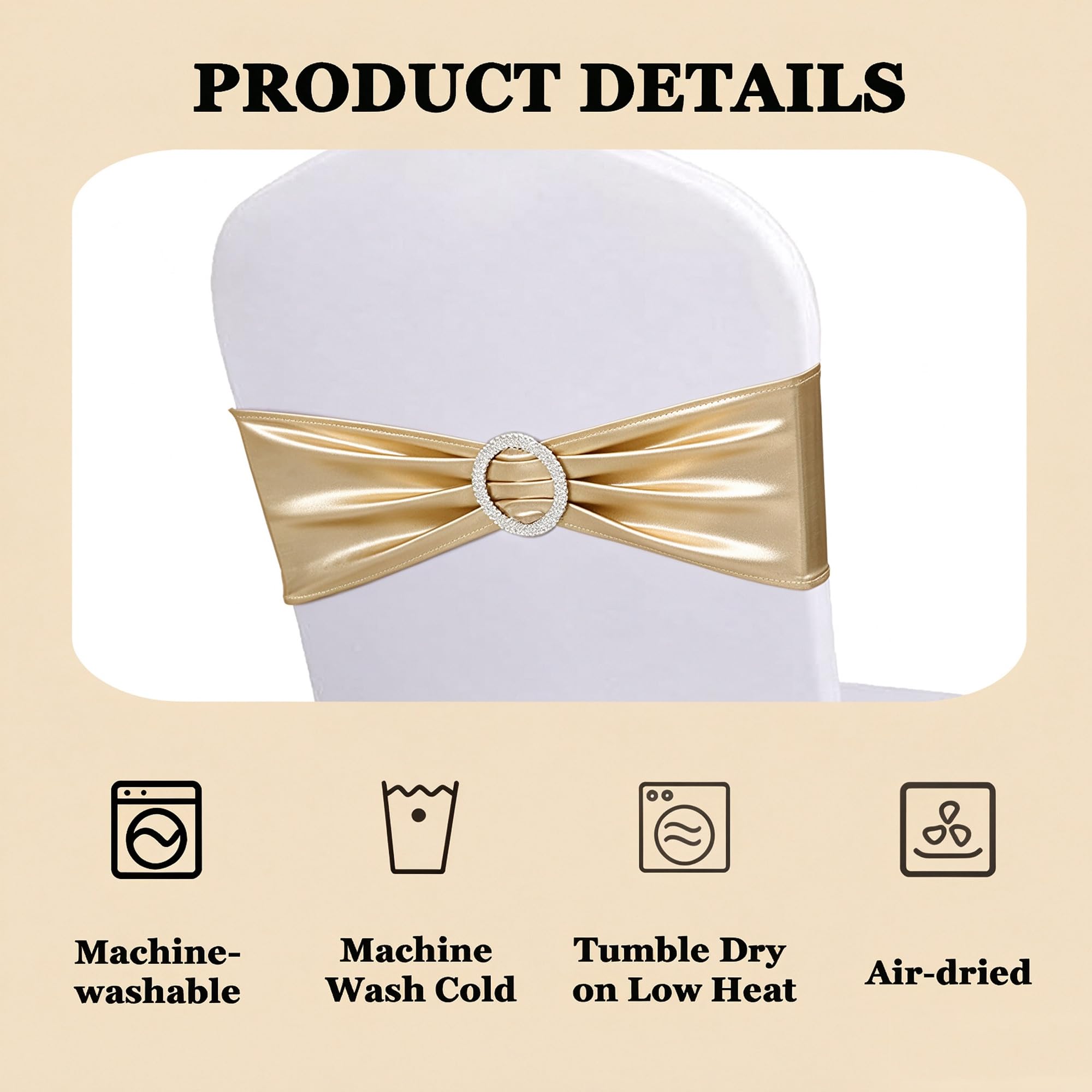 50 x Spandex-Stuhlschärpen Elastische Stuhl-Schärpen mit Schnalle&Schleife | Metallic Gold Stuhlschärpen Stuhlhussen Feier Dekoration für Hochzeit, Empfang, Bankett, Babyparty, 13 x 35cm