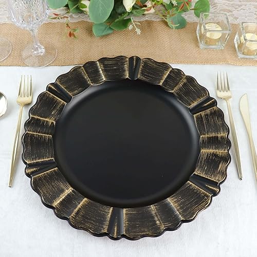 Vista 47 de Efavormart 6 Pack 13" Gold Acrylic Plastic Dinner Plate Chargers With Gold Brushed Wavy Scalloped Rim