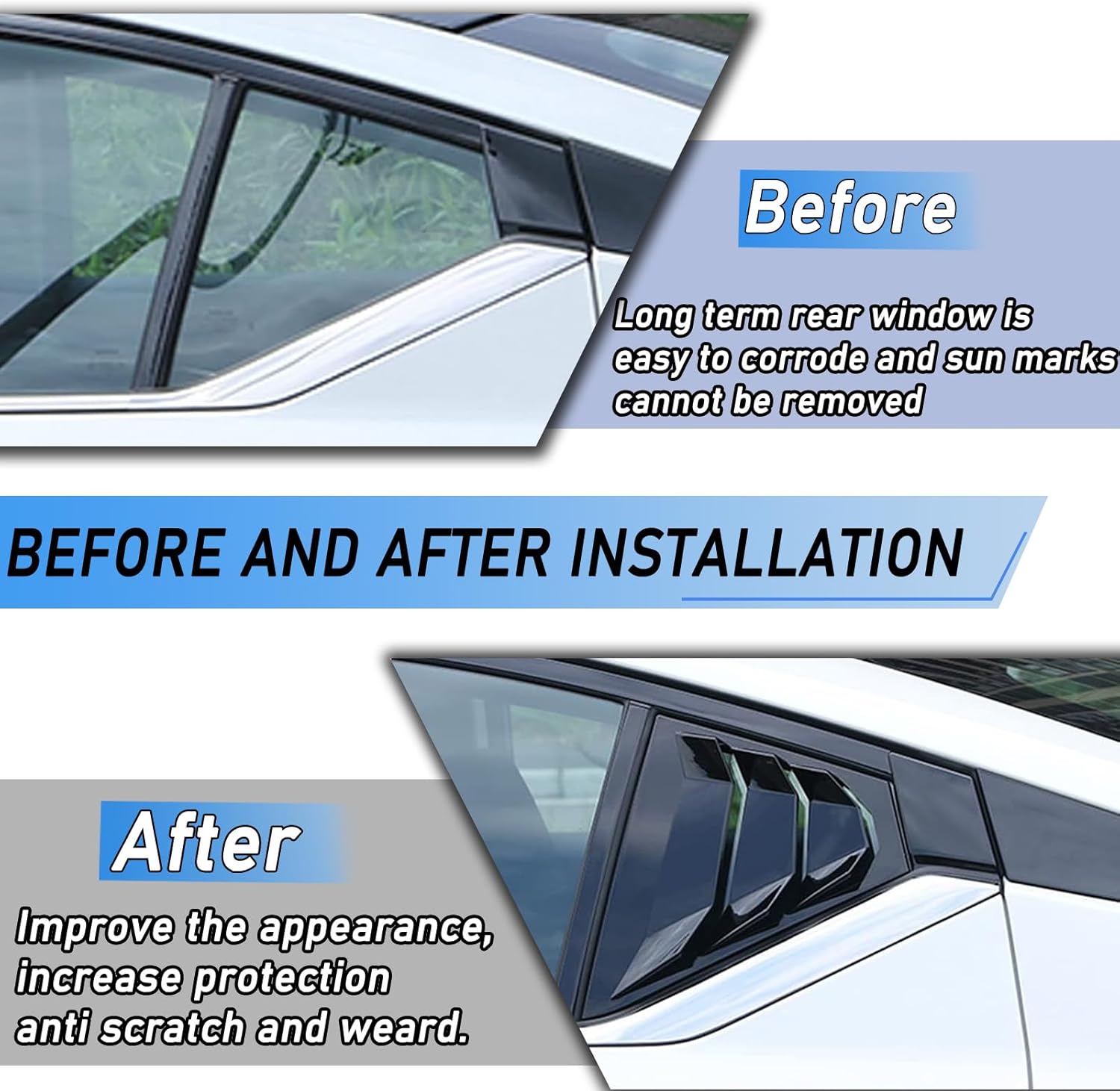Rear Side Window Louvers for Nissan Altima (2019-2024) Sun Rain Shade Vent Sport Style Exterior Decoration Accessories (Glossy Black)