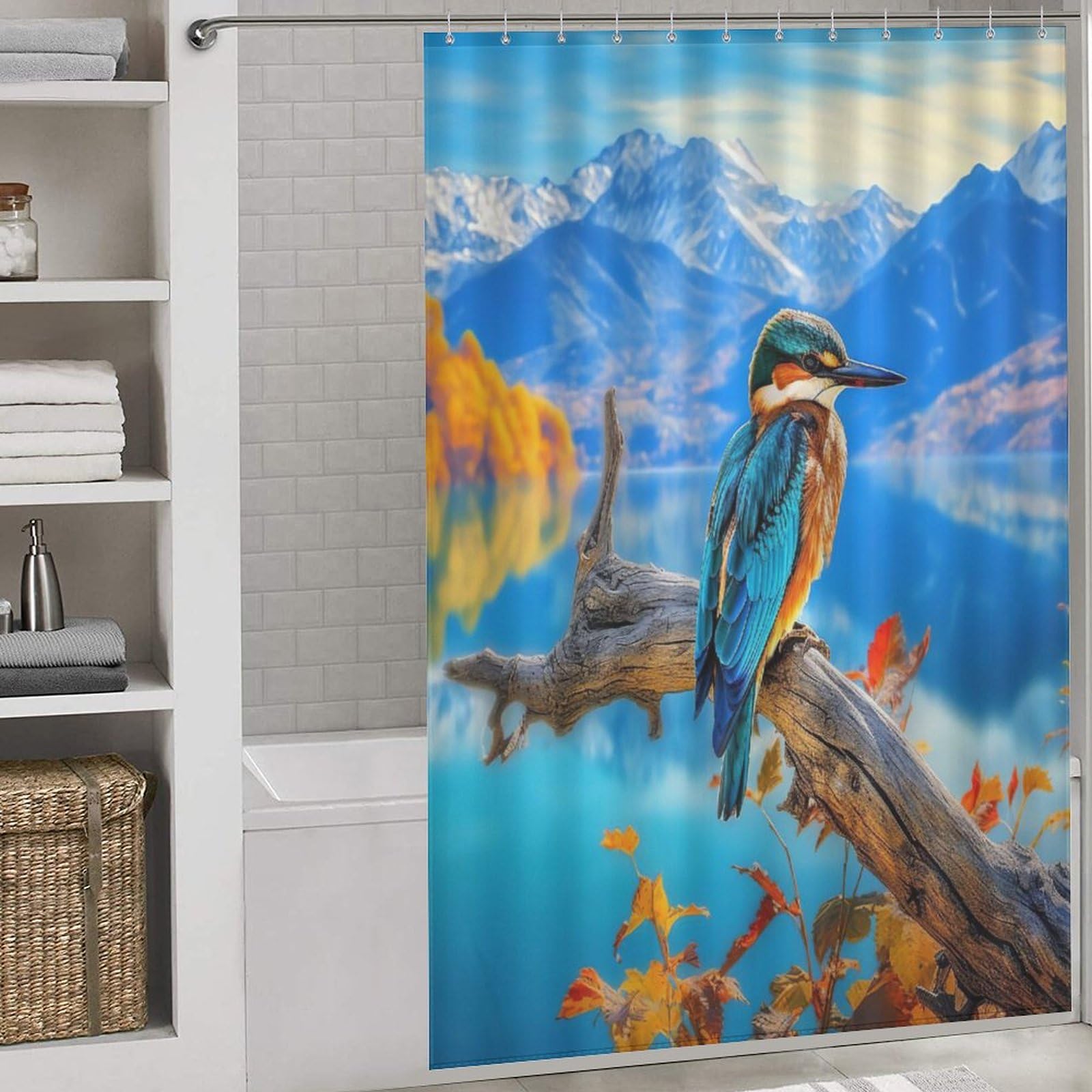 Rideau de douche oiseau imperméable lavable avec crochets pour décoration salle de bain 152x183