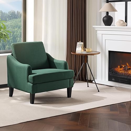 VINGLI Linen Fabric Accent Chair Green, Modern Upholstered Armchair, Comfy Sofa Chair Living Room Bedroom Furniture for Apartment