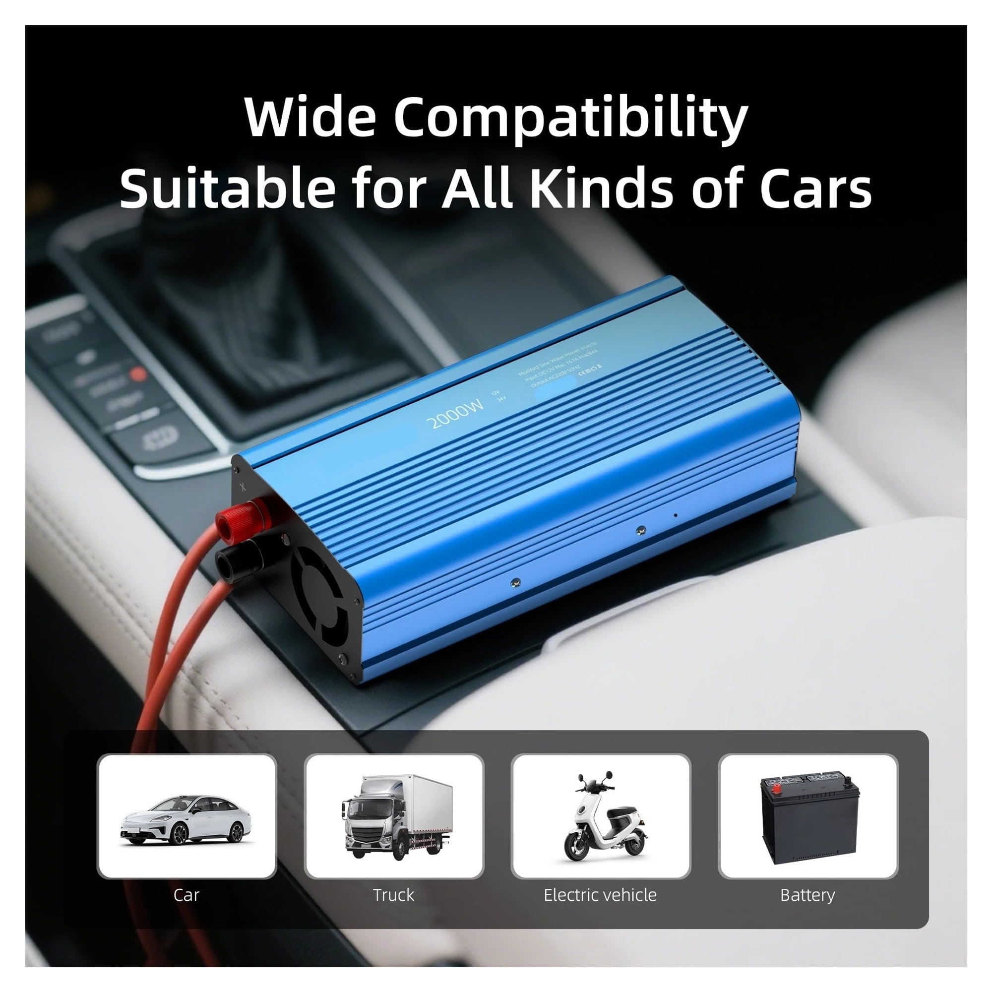 Convertidor Adaptador Inversor Coche 12V/24V 220V Potencia 500W/1500W/2000WConvertidor Enchufe Onu 12 Voltios Auto Inversor12v Transformador Solar inversor