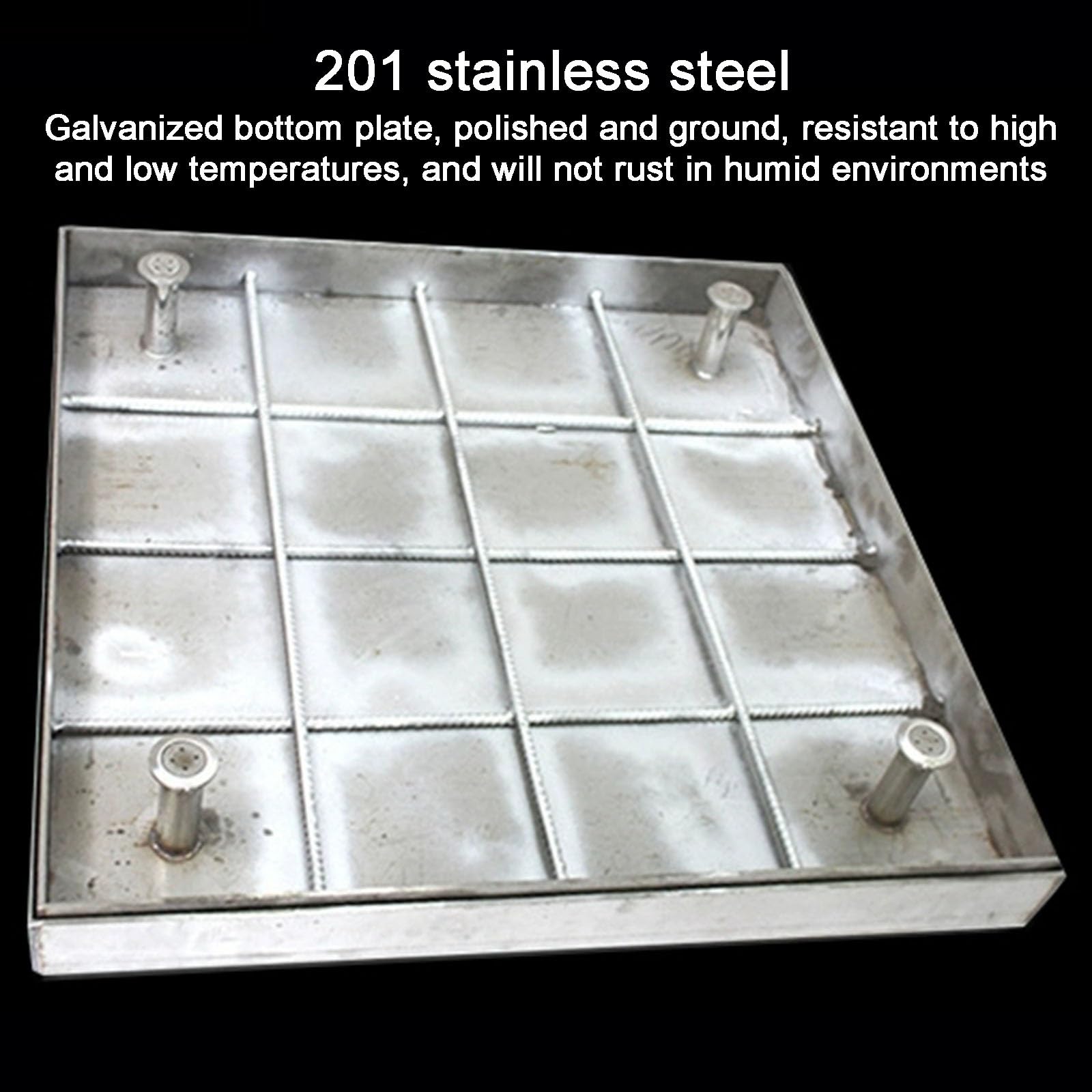 Arqueta Jardin, Tapa de Inspección Invisible de Acero Inoxidable, Cuadrada de Tanque Séptico y Base con Columna de Elevación, Gancho para Pozo y Placa Base Galvanizada
