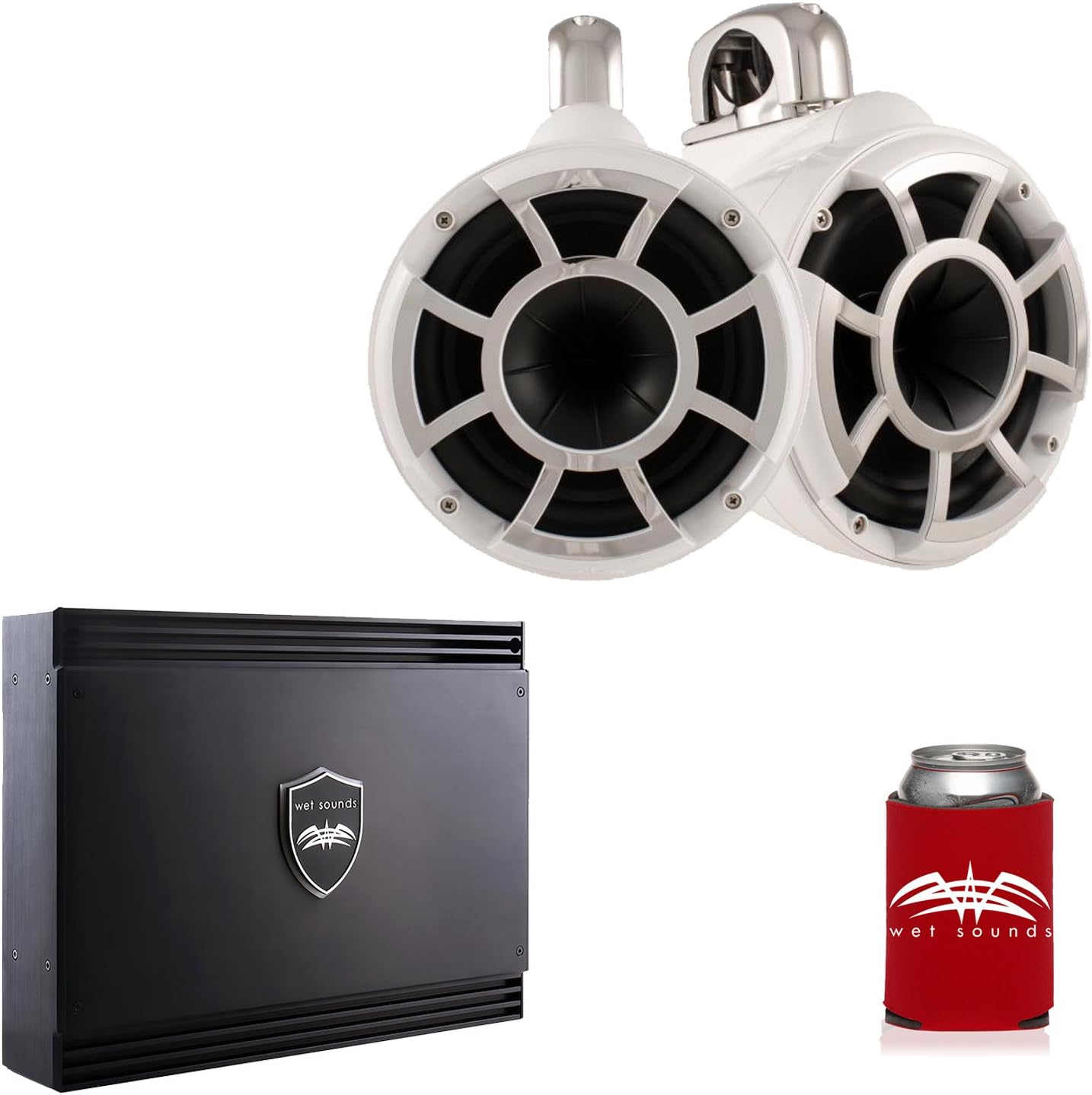 Wet Sounds REV10W-FC White REV 10 Fixed Clamp Tower Speakers with Wet Sounds SD2 1250 Watt 2-Channel Amplifier