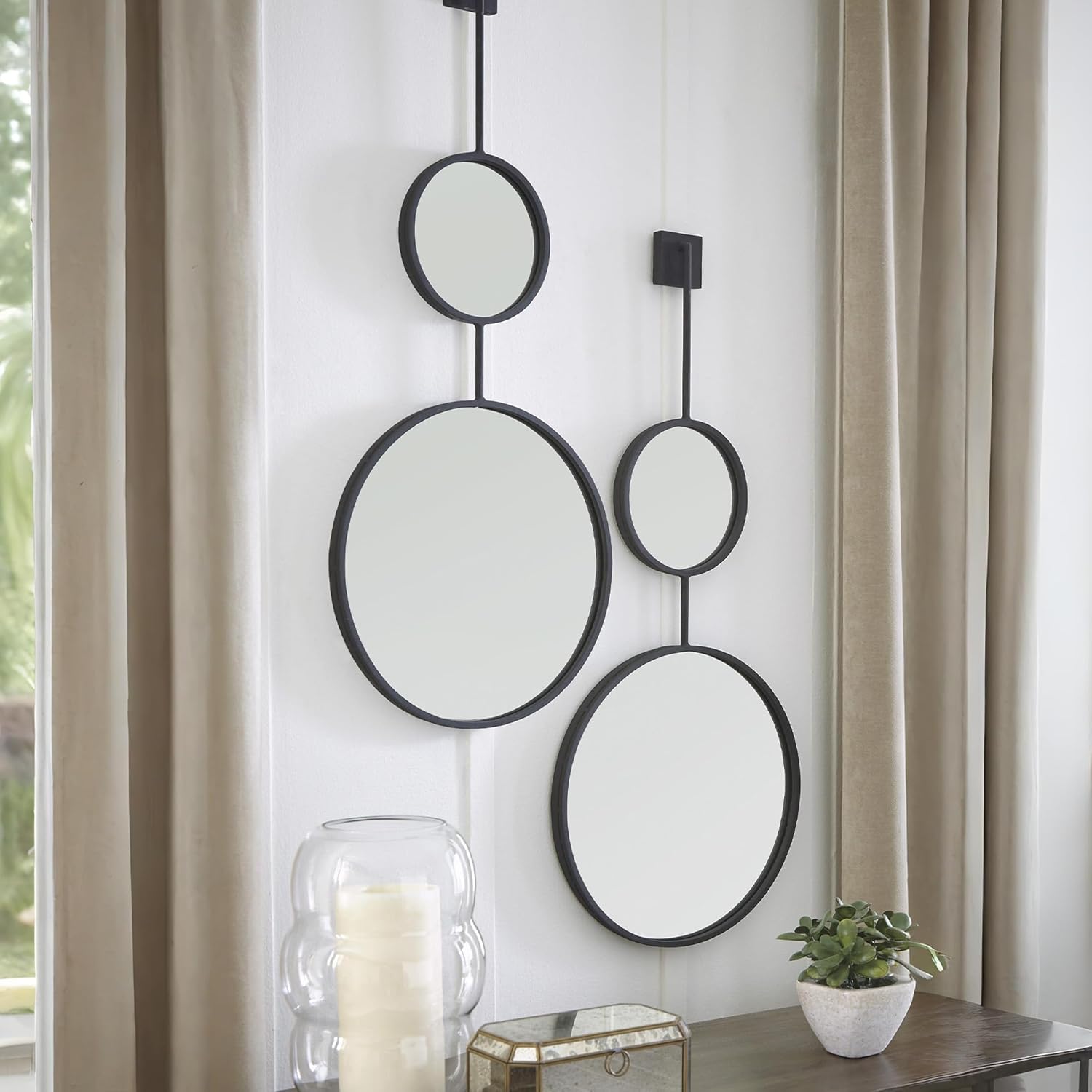 Signature Design by Ashley Brewer Modern Minimalist Round Stacked Accent Mirror, Black