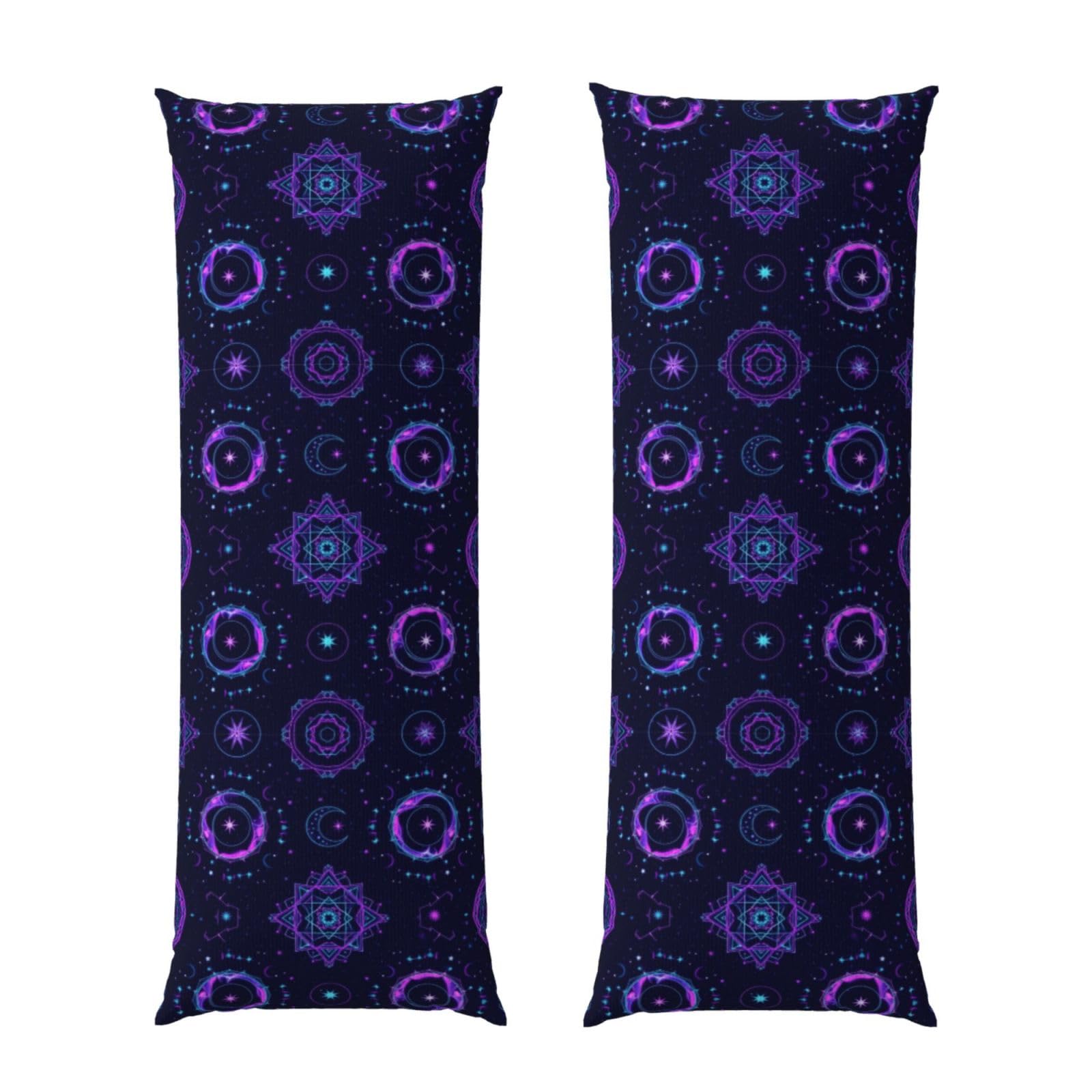 Body Pillow Cover 20x60 Sacred Geometricsymbols Sun Moon Trippy Purple, Zippered Microfiber Pillowcase, Soft Cozy Cushion Case, Wrinkle Fade Resistant for Bed Couch