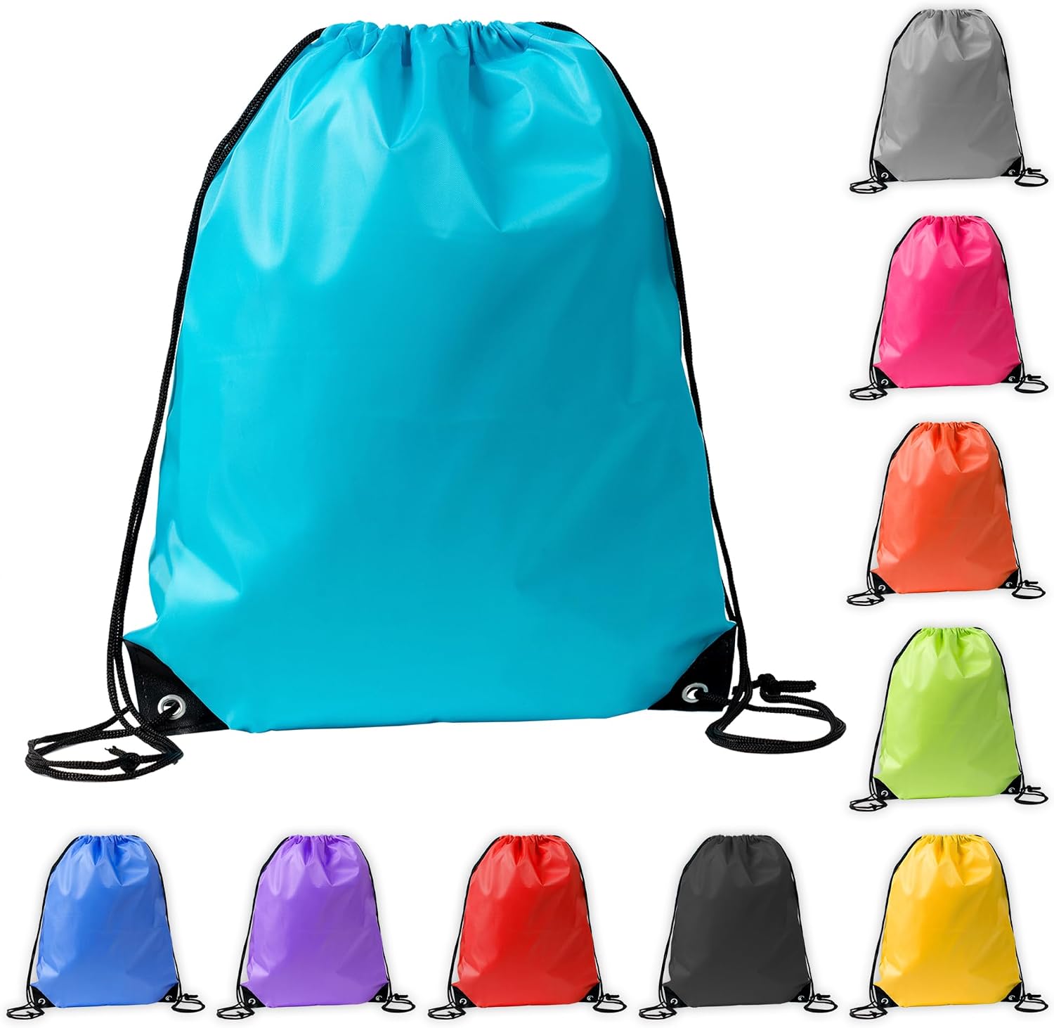 50 Pack Drawstring Backpacks Bulk – Durable Nylon String Bags for Gym, Sports & Travel – Large Cinch Sack Backpack for Men, Women & DIY Custom – 10 Assorted Colors (13.4 x 16.5 Inch)