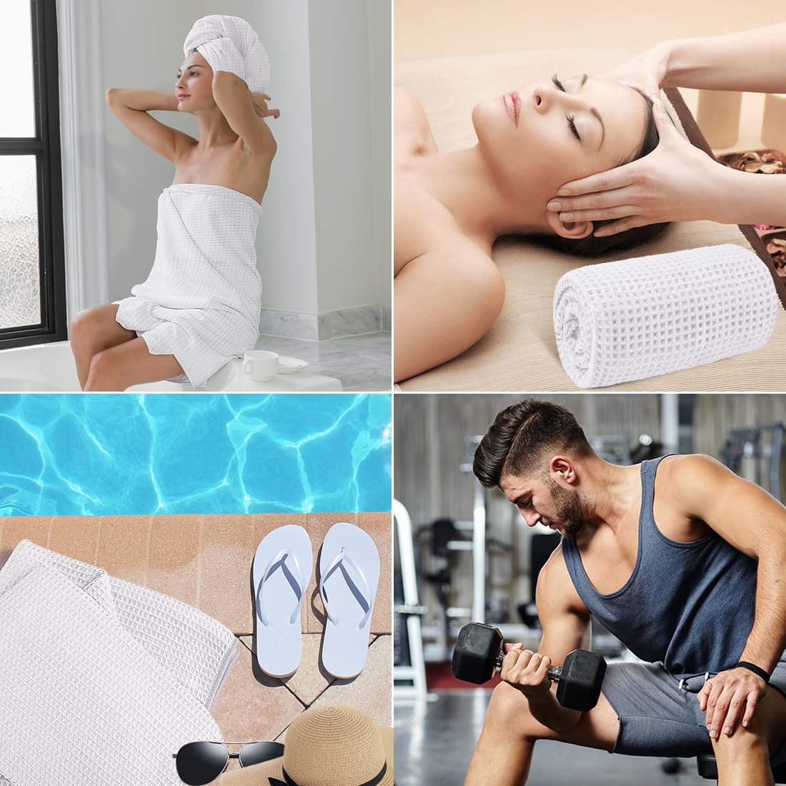 HOMEXCEL Set di 4 asciugamani da bagno a nido d'ape, in microfibra di alta qualità, ultra morbidi, leggeri, altamente assorbenti e ad asciugatura rapida, per bagno, palestra, doccia, hotel e spa, 68 x