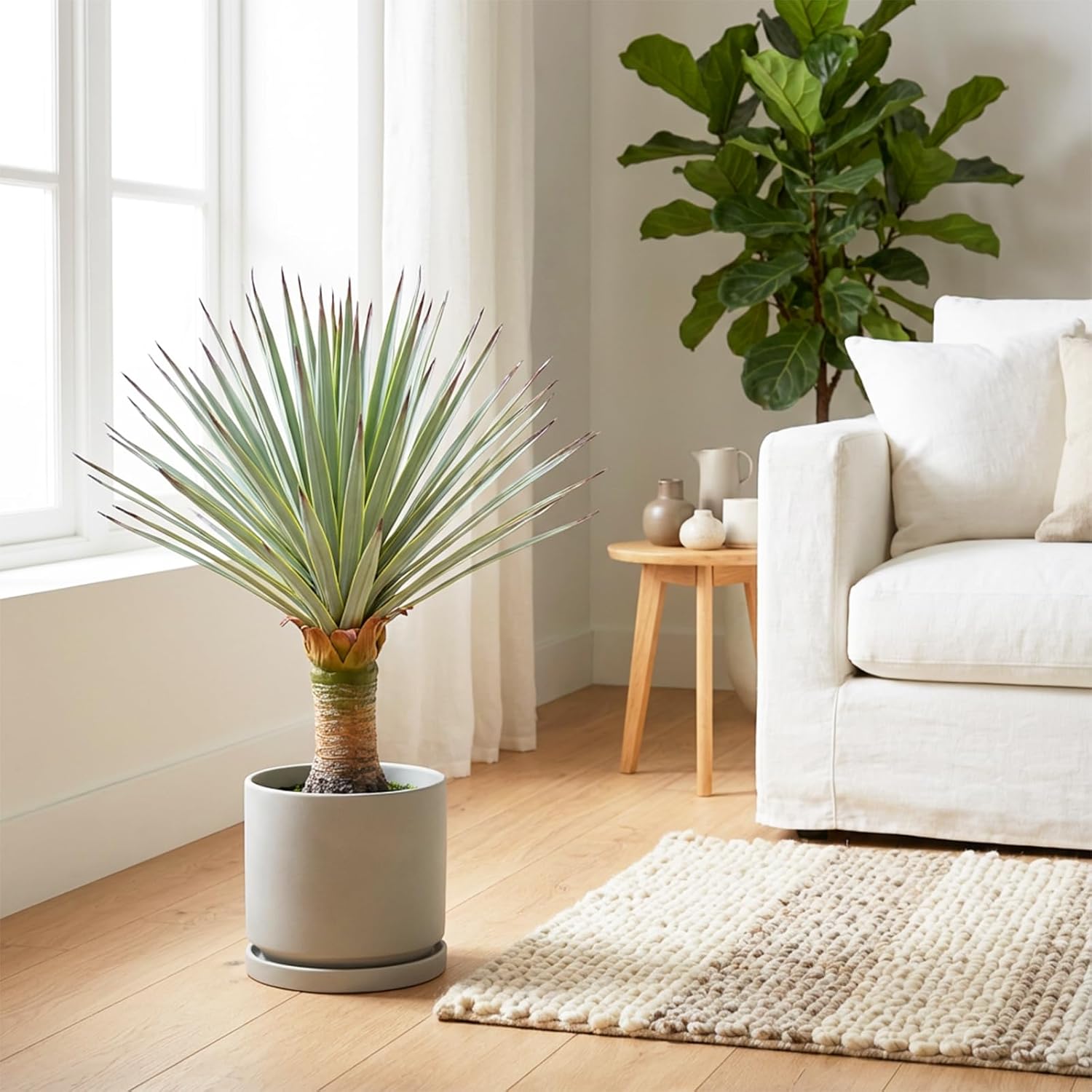 17.7inch Artificial Agave Plant with 100 Leaves Faux Floor Plant Large Fake Agave Plant with Black Pot, Realistic Artificial Plants for Indoor Porch Home Decor Outdoor Patio Garden(2Pcs)