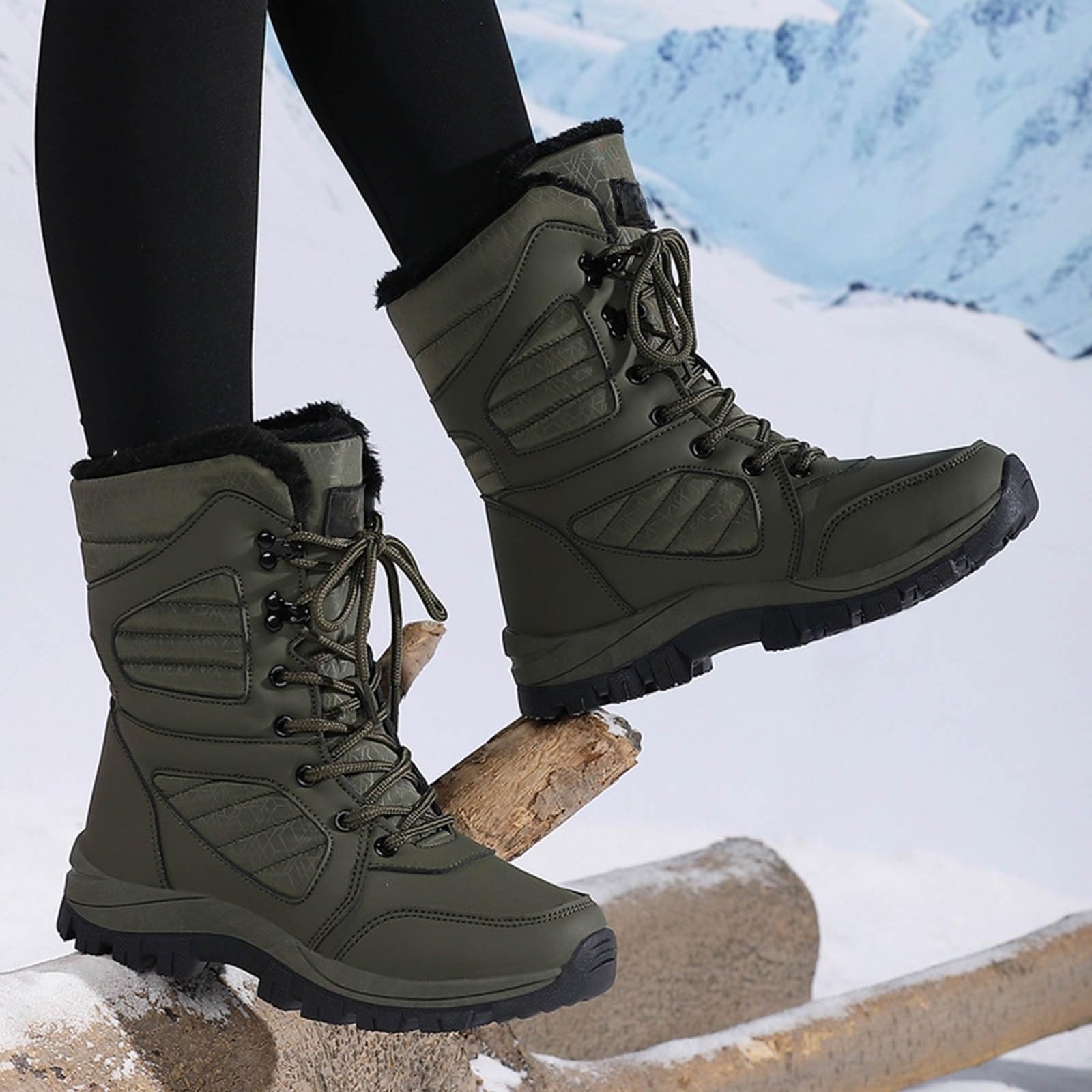 Générique Botte Hiver Femme Imperméable Fourrées Chaude Bottines Confortables Antidérapant Mollet Large Chaussures Chaudes Résistant À L’humidité Fermeture Éclair Bottes Outdoor Randonnée Courses