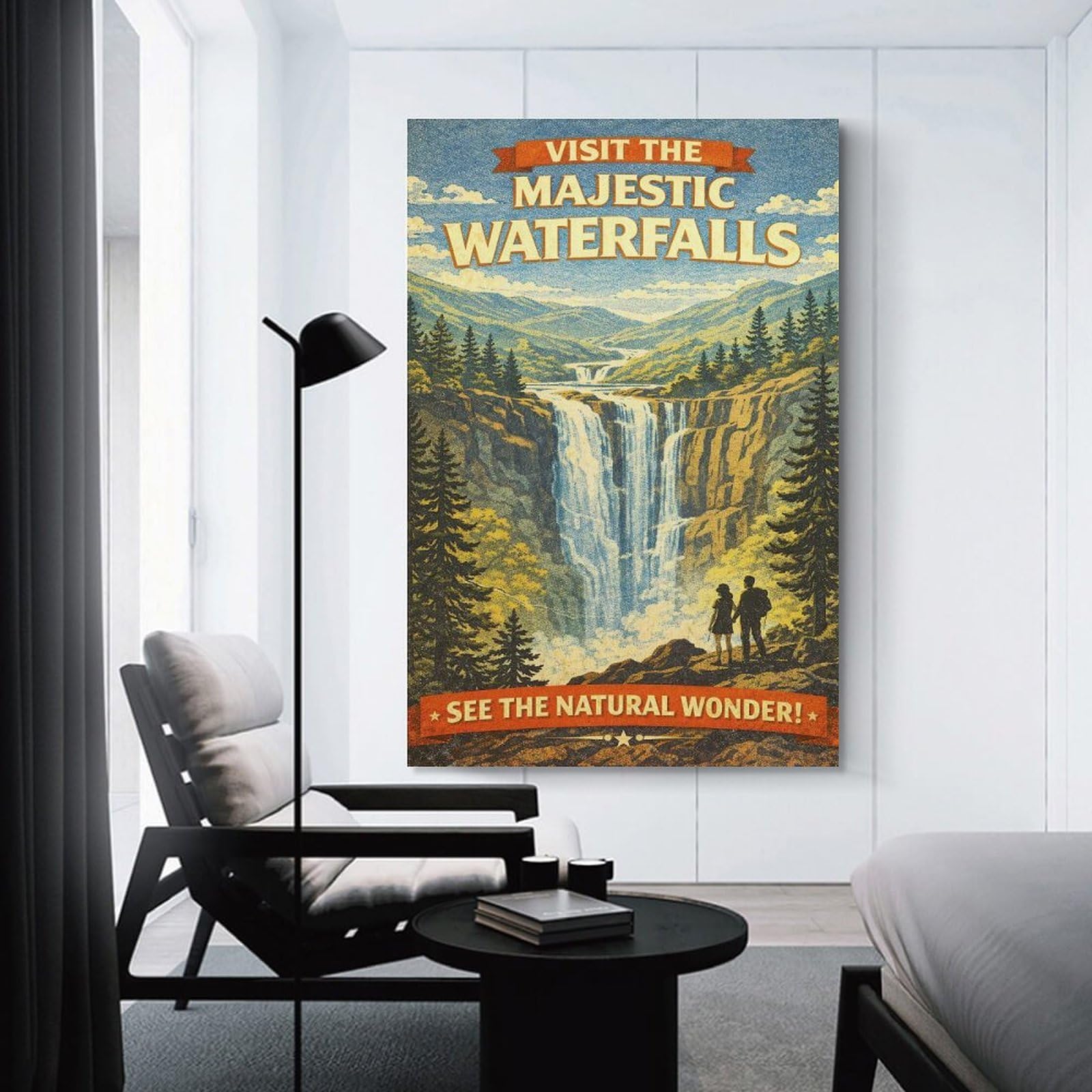 Junmoney Canvas Wall Decor Majestic Waterfalls Vintage Travel, 20x30inch(50x75cm), for Bedroom, Guest Room Or Reading Nook, Decorative Wall Art for Cosy Rooms
