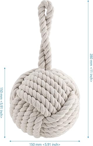 Miniatura 2 de SEHOI 2 piezas de tope de puerta de algodón con nudo de cuerda náutica, tope de puerta de bola de cuerda náutica blanca crema, tope de puerta de