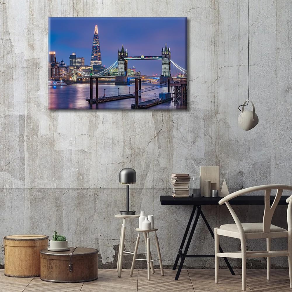 London Tower Bridge and the Shard on Thames River in England Home Decor Posters and Prints Wall Art for Living Room 1 Pieces Pictures Wall Decor Stretched and Framed Ready to Hang (16" Wx24 H) - Image 4