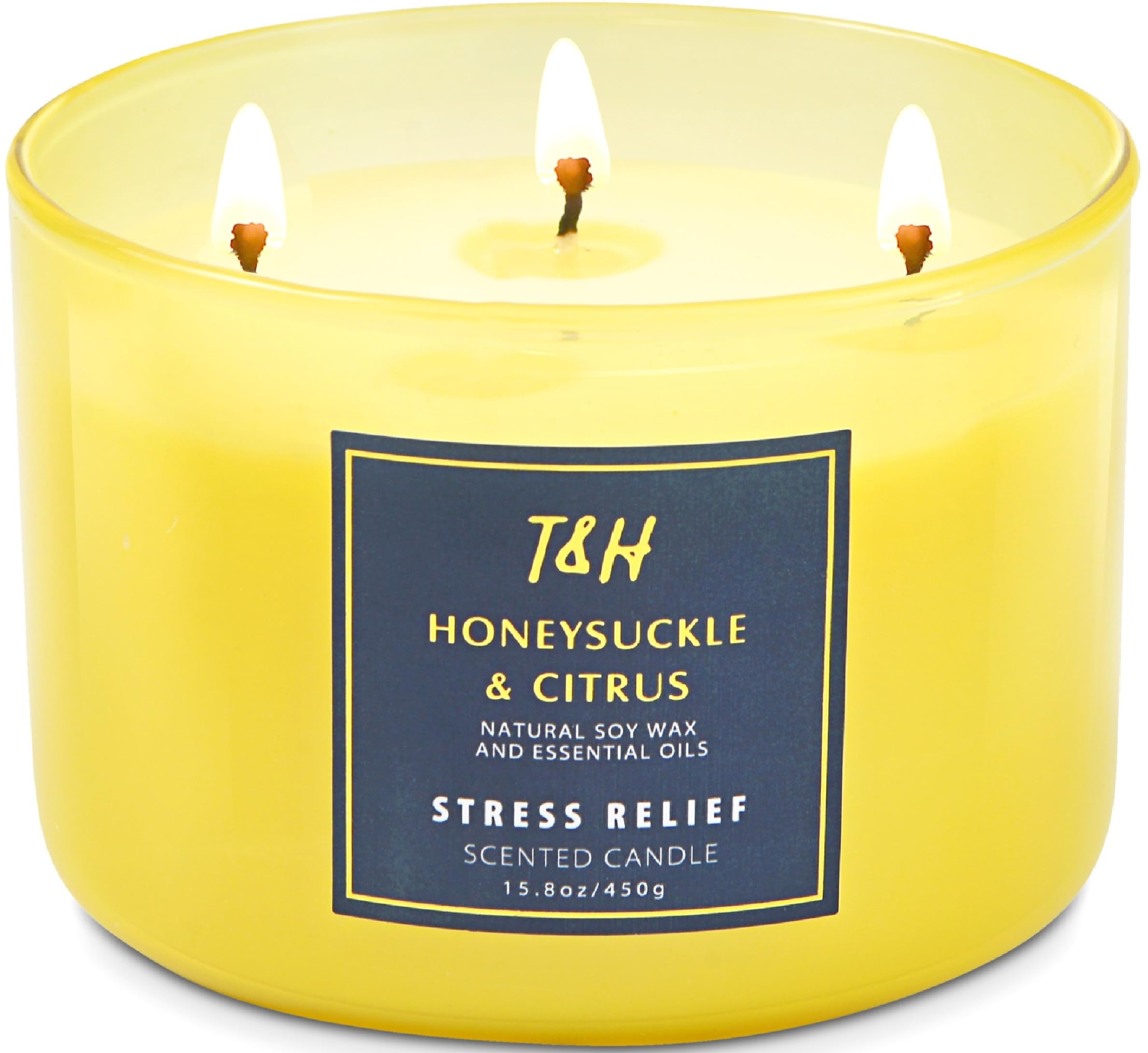 Honeysuckle Citrus 3-Wick Soy Scented Candle, 15.8 oz Large Jar, Scented Candles for Home, Aromatherapy Candle, Clean Burning, Long Lasting