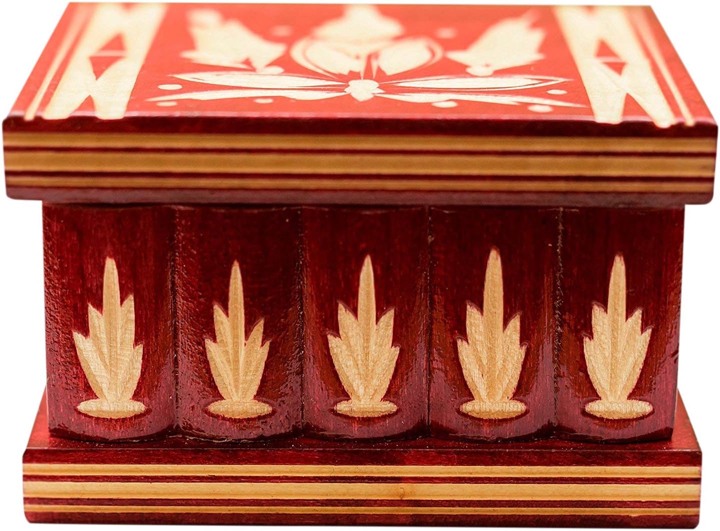 Kalotart Eastern European Wooden Puzzle Jewelry Box – Handmade in a Traditional Style – Secret Box with Key – Unique Carvings - Small (Red)