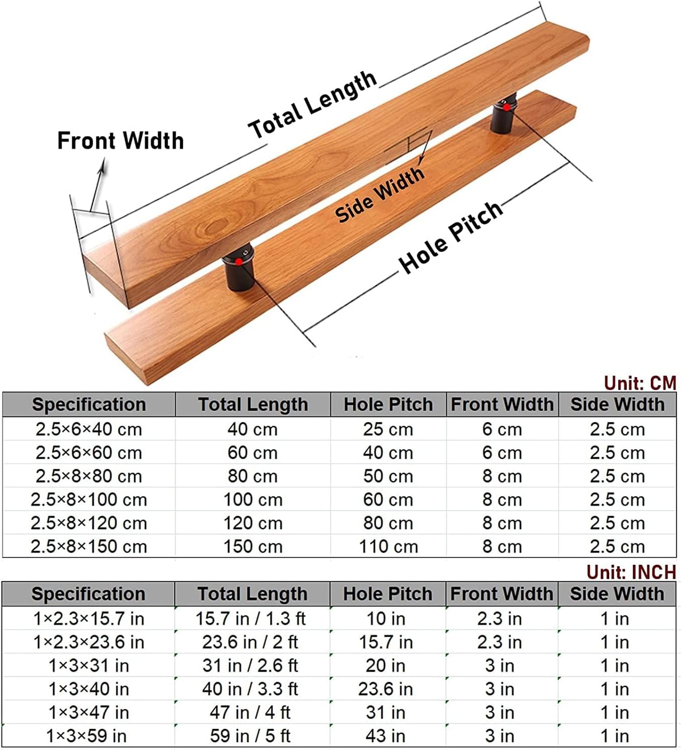 Sturdy Push Pull Door/Barn Sliding Glass Door Hardware Bar, Wide Square Gate Grab Pole, Rustic, Double Sided Wooden Door Handles for Interior Doors/40Cm/1.3Ft