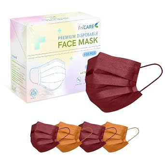 FriCARE 4 Ply Face Masks Disposable 100 Pack Individually Wrapped for Adult | ASTM Level 3 Medical Grade Protection for Allergy/Office/School/Travel/Daily Work/Home/Outdoors, 2 Colors Vineyard Berry