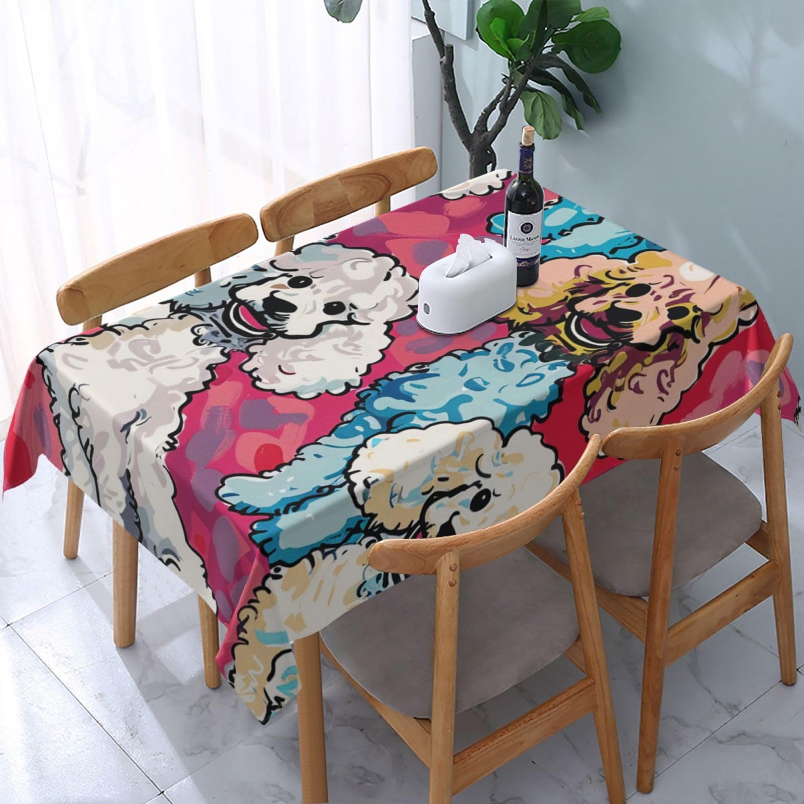 WPKJU Poodles Dogs Printed Tablecloth Water Resistant Table Cover Washable Rectangle Table Cloth for Tables 54x72 in