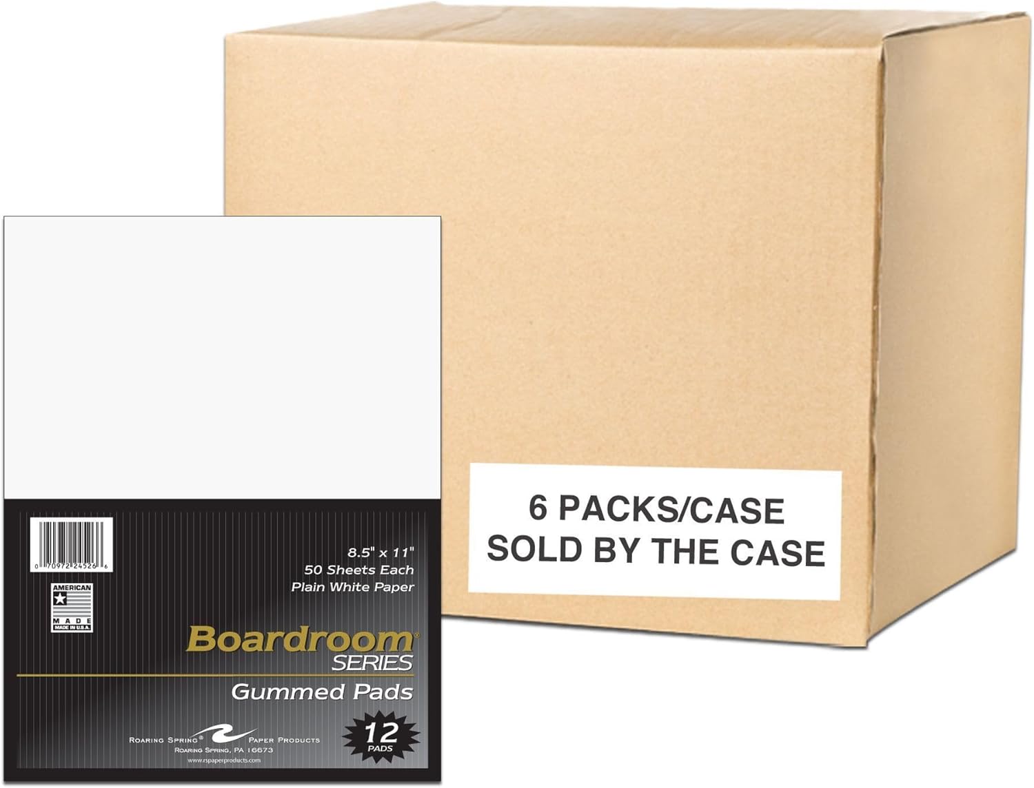 Case of 6 Packs of 12 Boardroom Gummed Pads, 8.5"x11", 50 sheets of 15# White Paper Per Pad, 72 Pads, Unrules