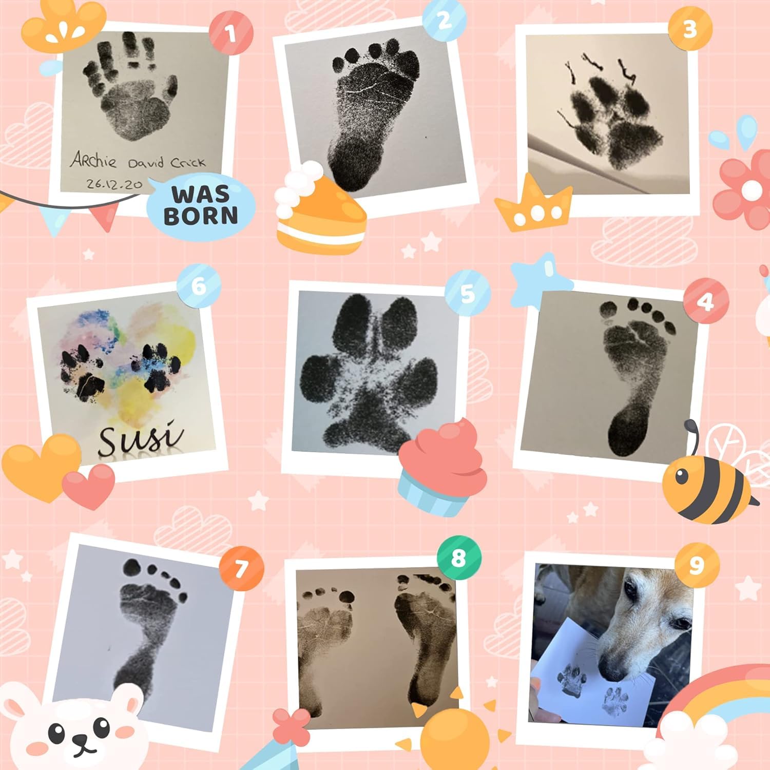 Nabance Baby Handprint and Footprint Kit, Safe Non-Toxic, 6 Baby Inkless Print Pads, 12 Imprint Cards, Dog Pet Paw Print, Imprint Kit, Newborn Keepsake Kit - Black — view 5