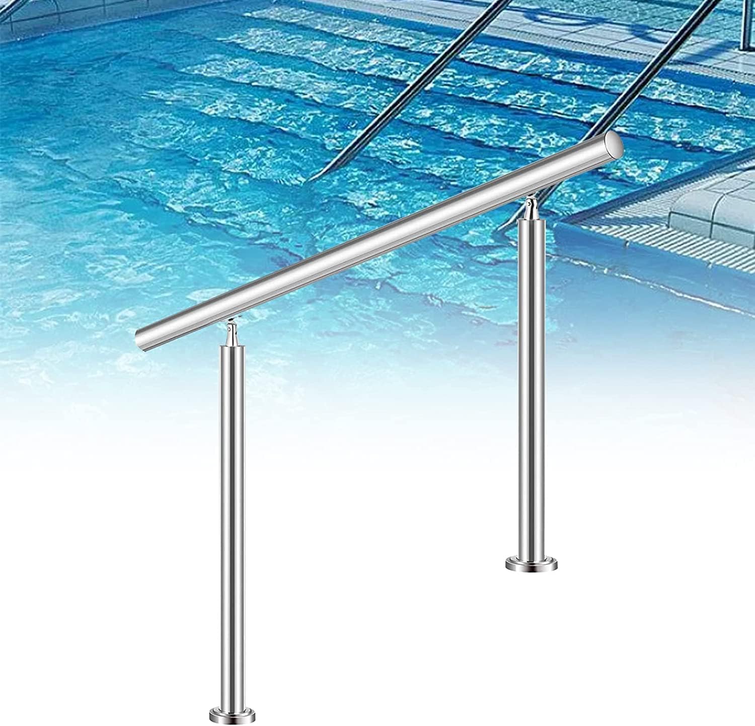 TEmkinPool Hand Rail Pool Rail Pool Railing Pool Railing Stainless Steel Handrail for in-and Outdoor Use Safety Pipe Staircase Railing with Ground Installation,Easy Installatio
