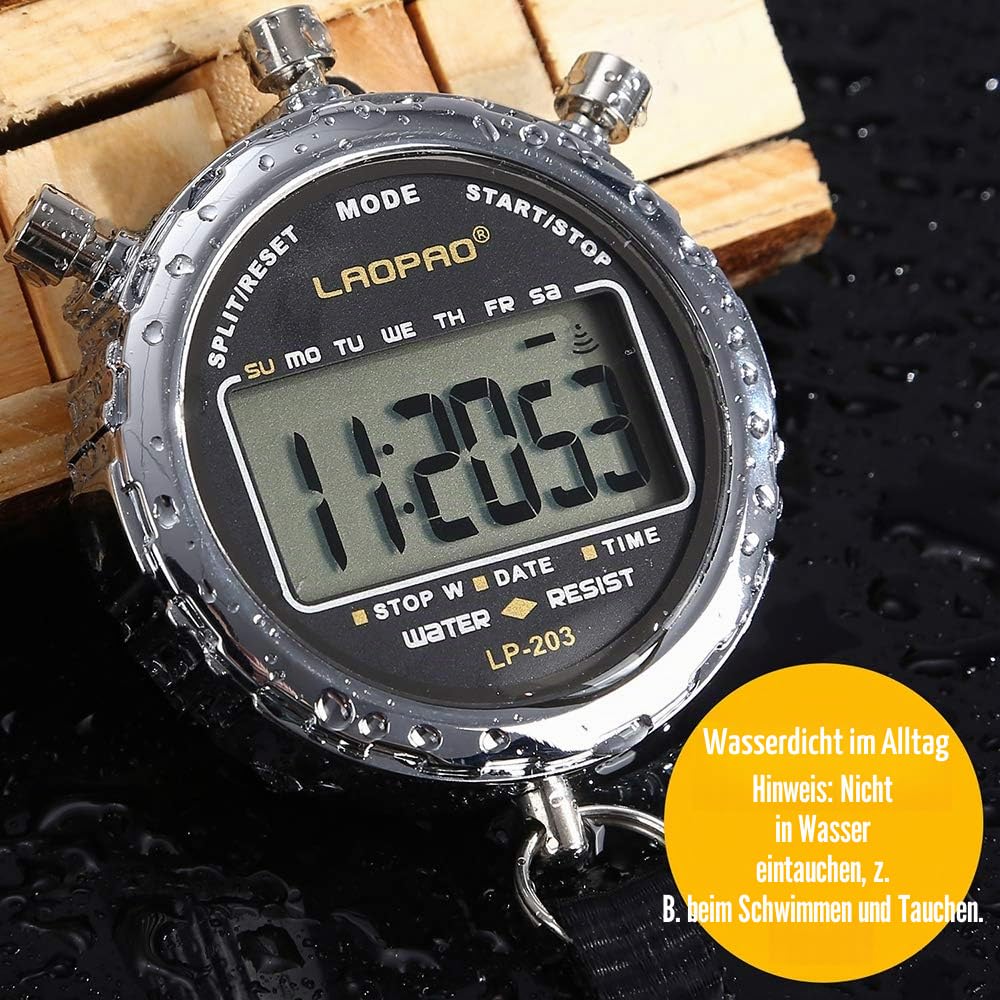 Digitale Stoppuhr,Laopao Handheld Großes LCD-Display Wasserdicht täglich Alarm 1/100 Sekunden Precision Timer Für Fussball Sports Training