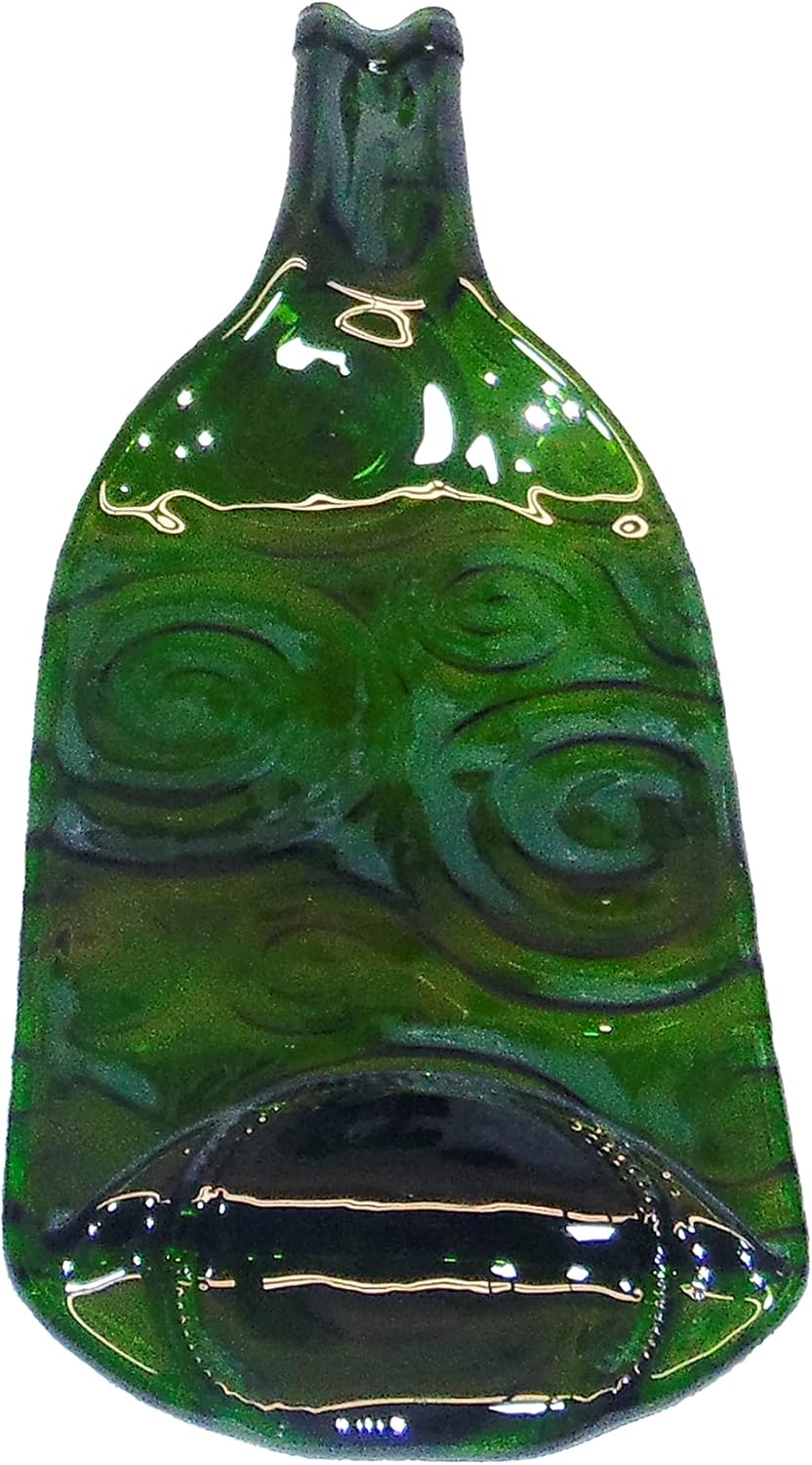 UpCycled Moss Green Swirl Textured Wine Bottle Recycled Cheese Tray or Cutting Board