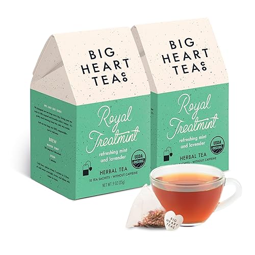 Big Heart Tea Co Bolsas de té Royal Treatmint Lavender Mint Certificado orgánico té descafeinado de hierbas ayurvédicas en cero bolsas de plástico