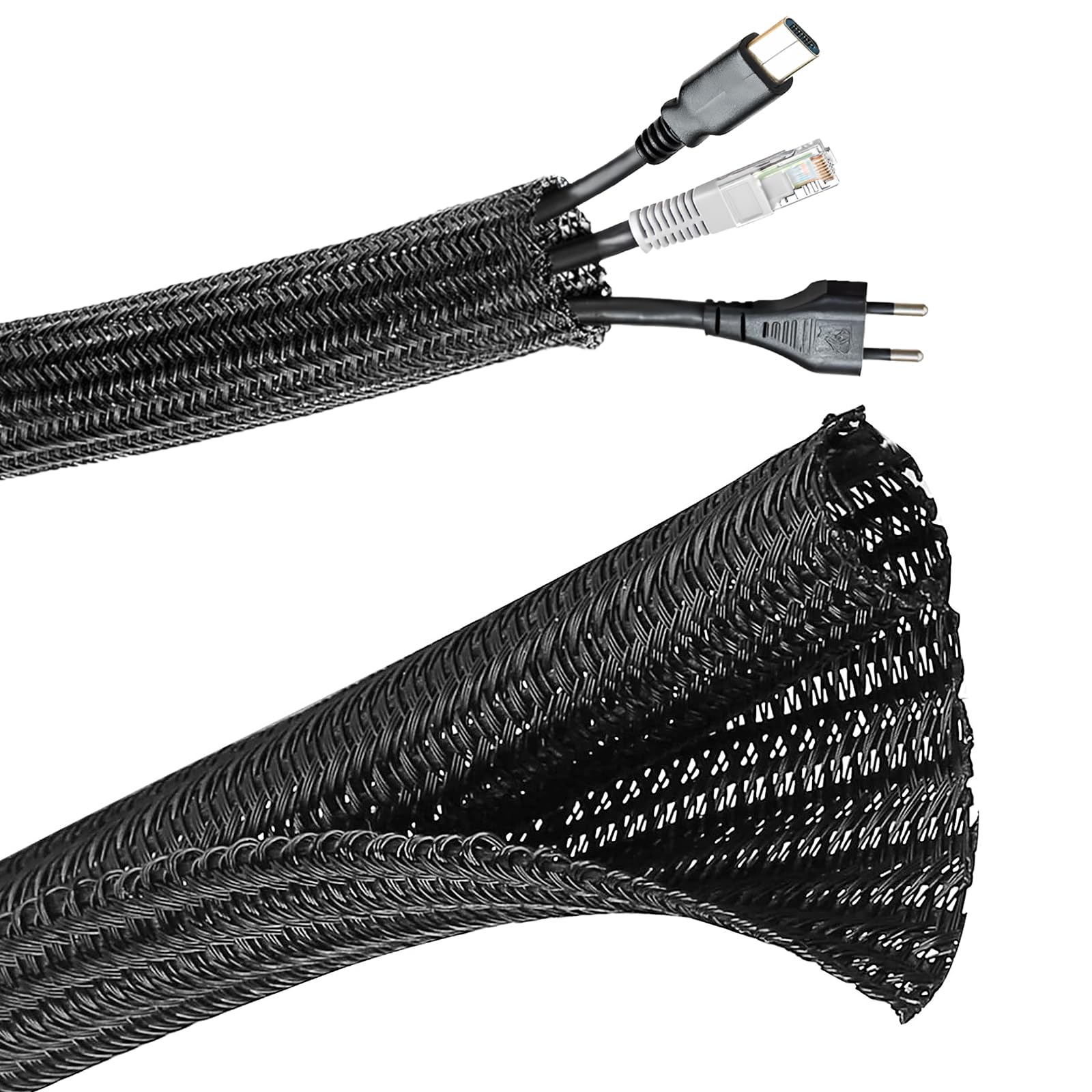 Mocamoro 編組ケーブル収納スリーブ 長さ2m/3m/6m/8m/10m 直径13mm 編組ケーブルカバー 内径拡張可能 絶縁 防塵 耐高温 耐摩耗性 家庭用/オフィス用コードオーガナイザー ケーブルプロテクター動物の噛み込み防止