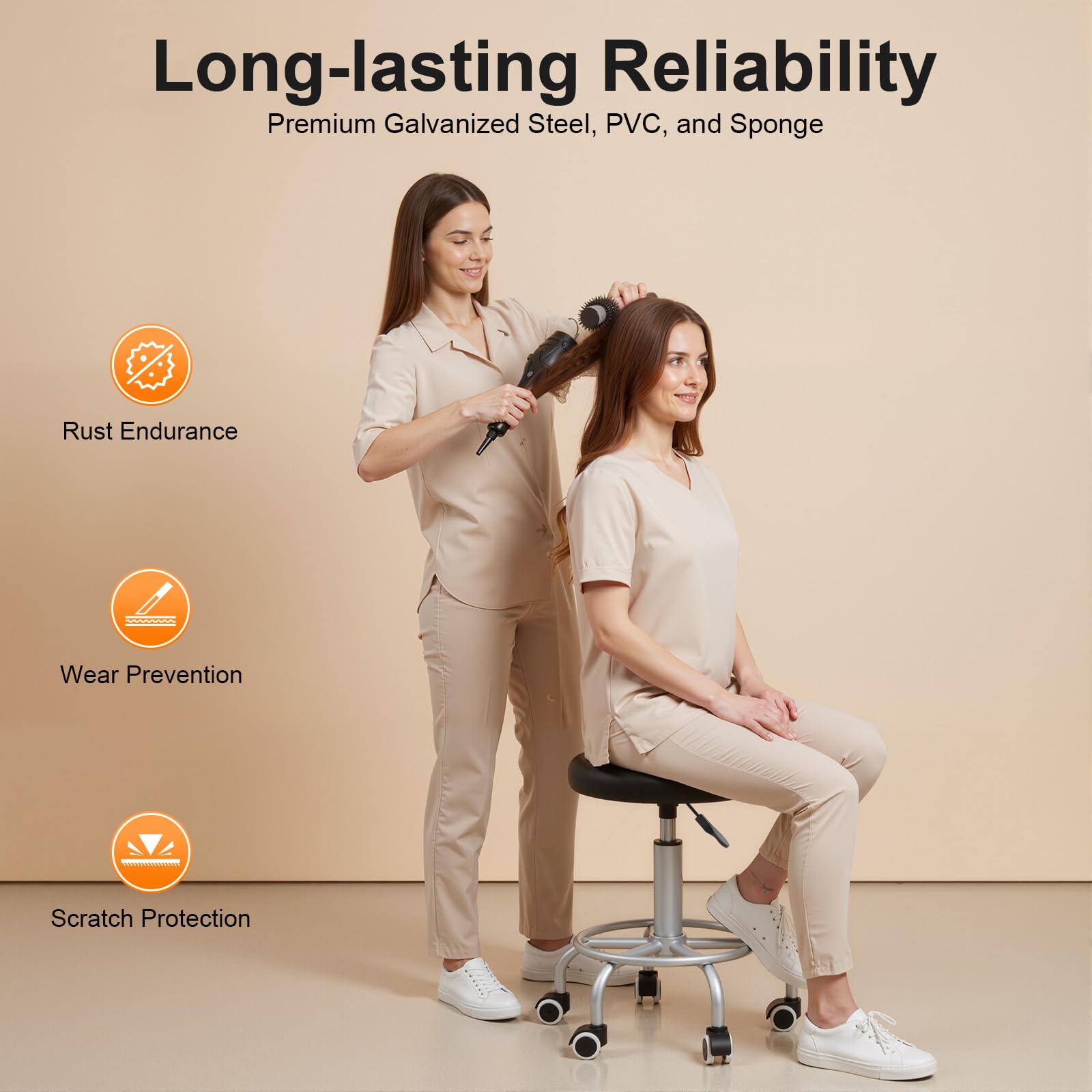 Hocker mit Einer Tragkraft von 150 kg höhenverstellbar mit dickem Schaumstoffpolster 360° drehbar, mit Fußstütze – Drehhocker schwarzer Salonstuhl für Friseursalons Kosmetiksalons Bars Spas