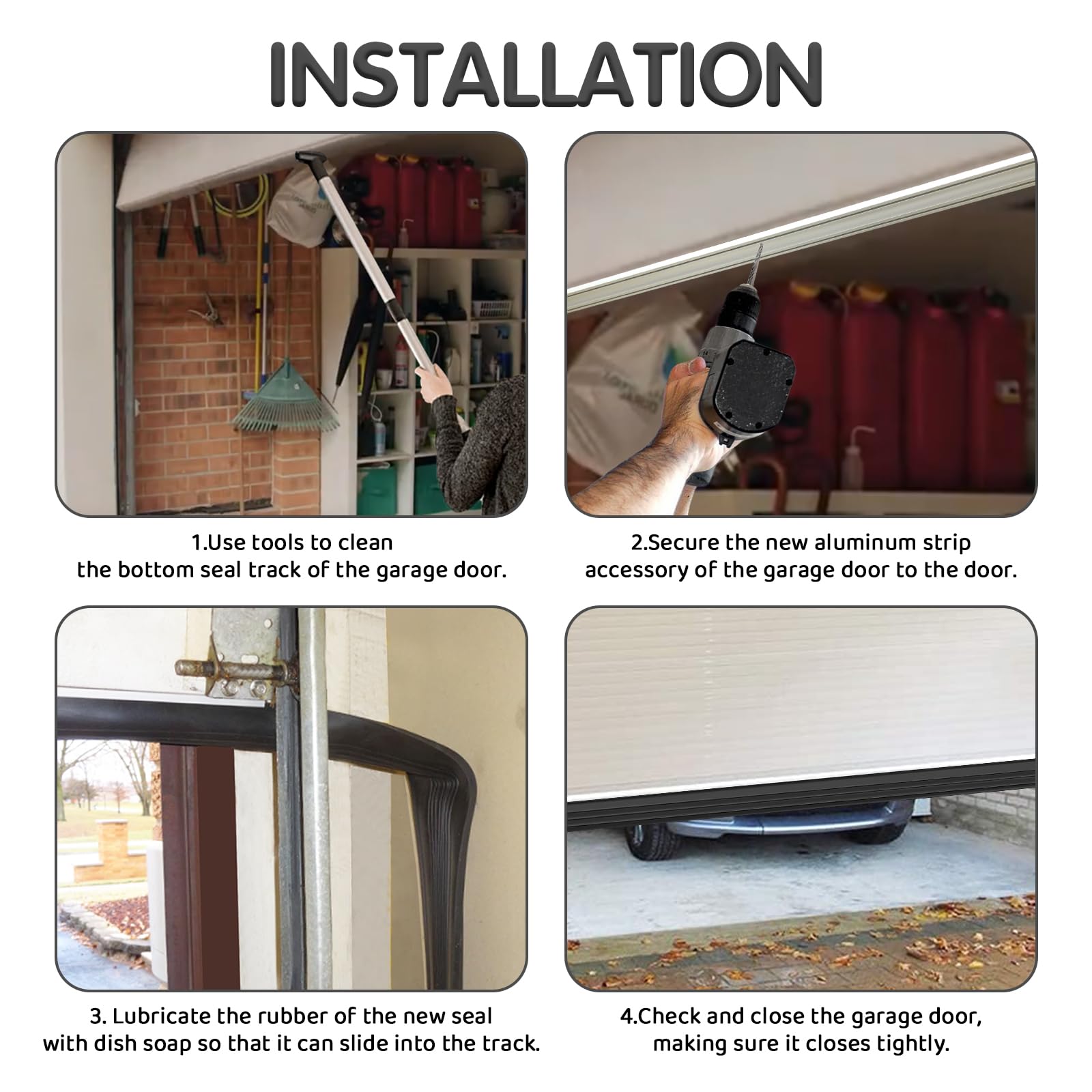 Alophoty 16.5 FT Garage Door Seal Bottom Kit - Heavy Duty EPDM Rubber U O Ring Weather Stripping With Pre-drilled Aluminum Track, Universal Replacement Stops Rain, Drafts & Pests, Easy To Install