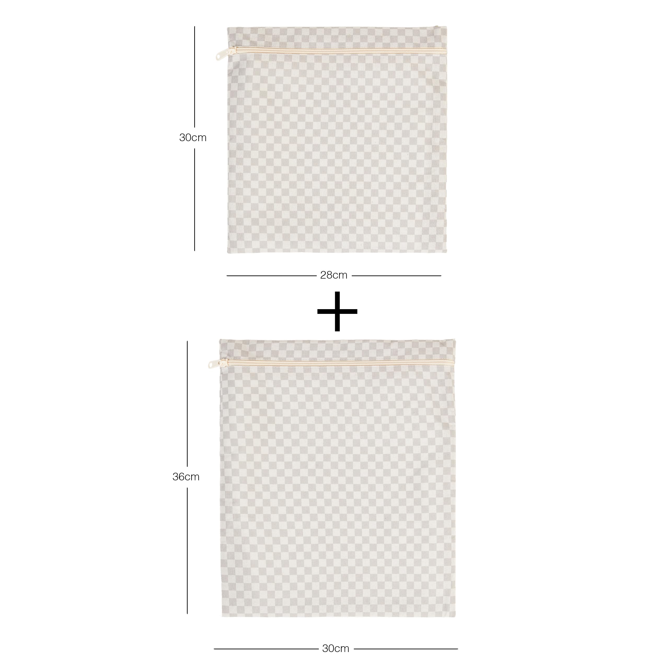 Ocean Home Textile 2'li Su Geçirmez Pvc Astarlı Gri Dama Desen Islak Kuru Çantası 28 x 30/30 x 36 cm