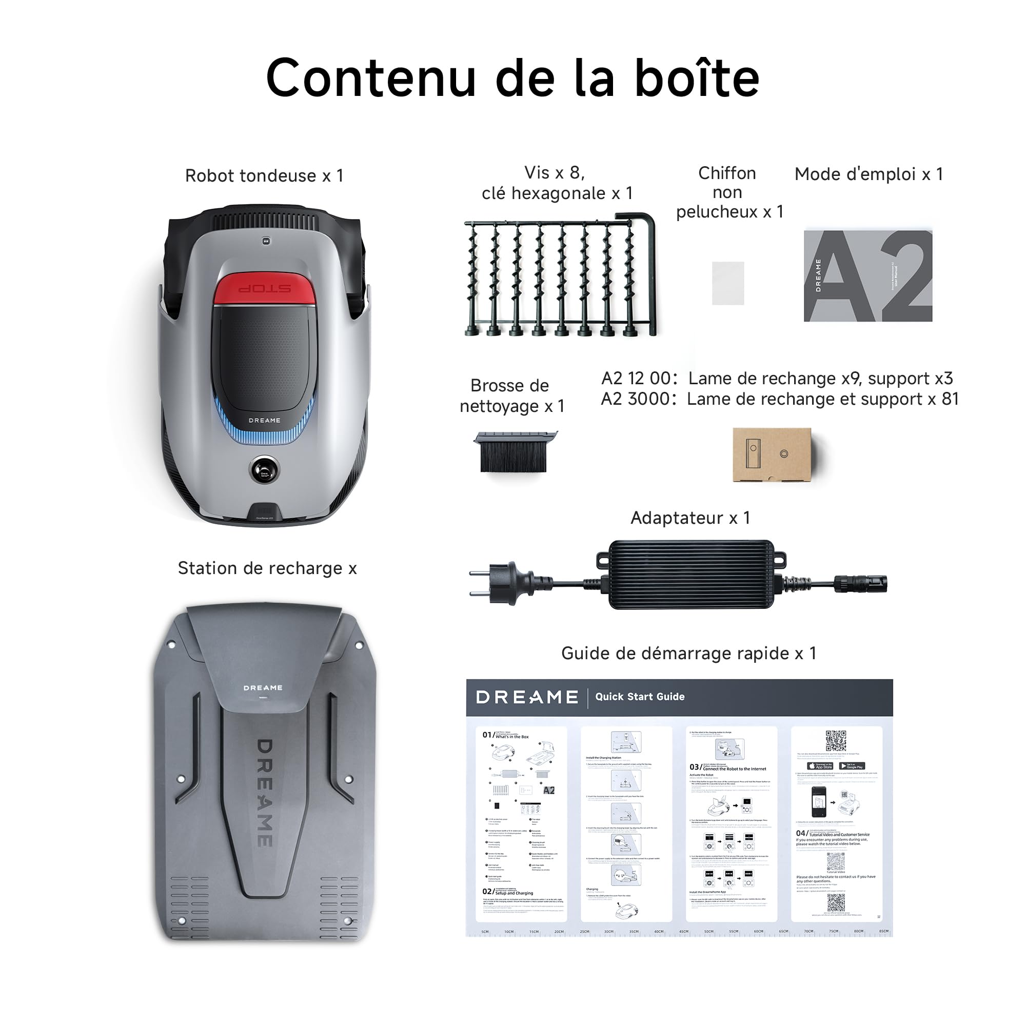 DREAME A2 3000 Robot Tondeuse sans Fil avec Garage Périphérique, 360° 3D LiDAR avec Caméra IA, Cartographie Double Fusion Pelouses 3000 m², évitement d'obstacles, EdgeMaster, Moteur Silencieux