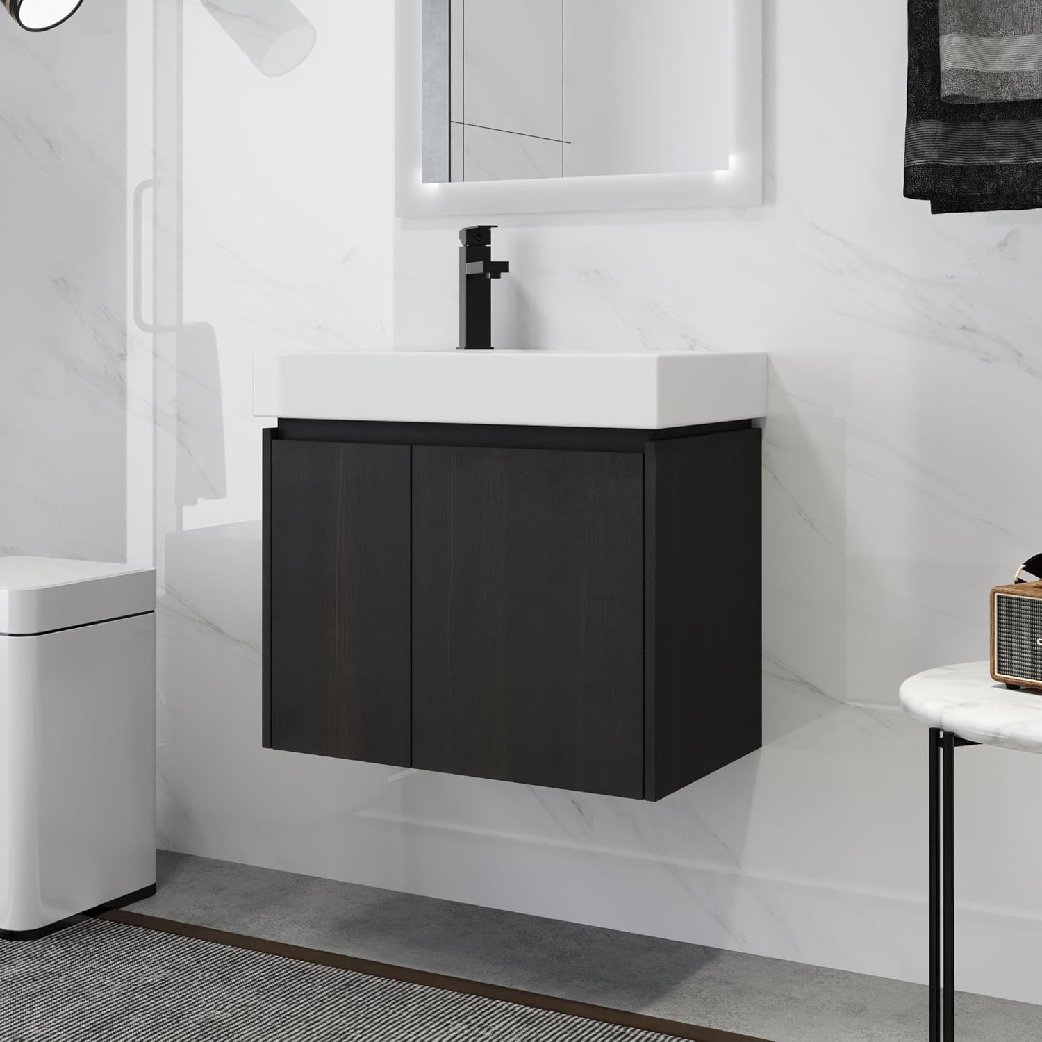 24 Inch Bathroom Vanity with Sink, 24'' Floating Cabinet Sink Combo, Modern Wall Mounted Storage Vanity Set with Single Hole Ceramics Basin and 2 Soft Close Door, Space-Saving Design.C924YXXM