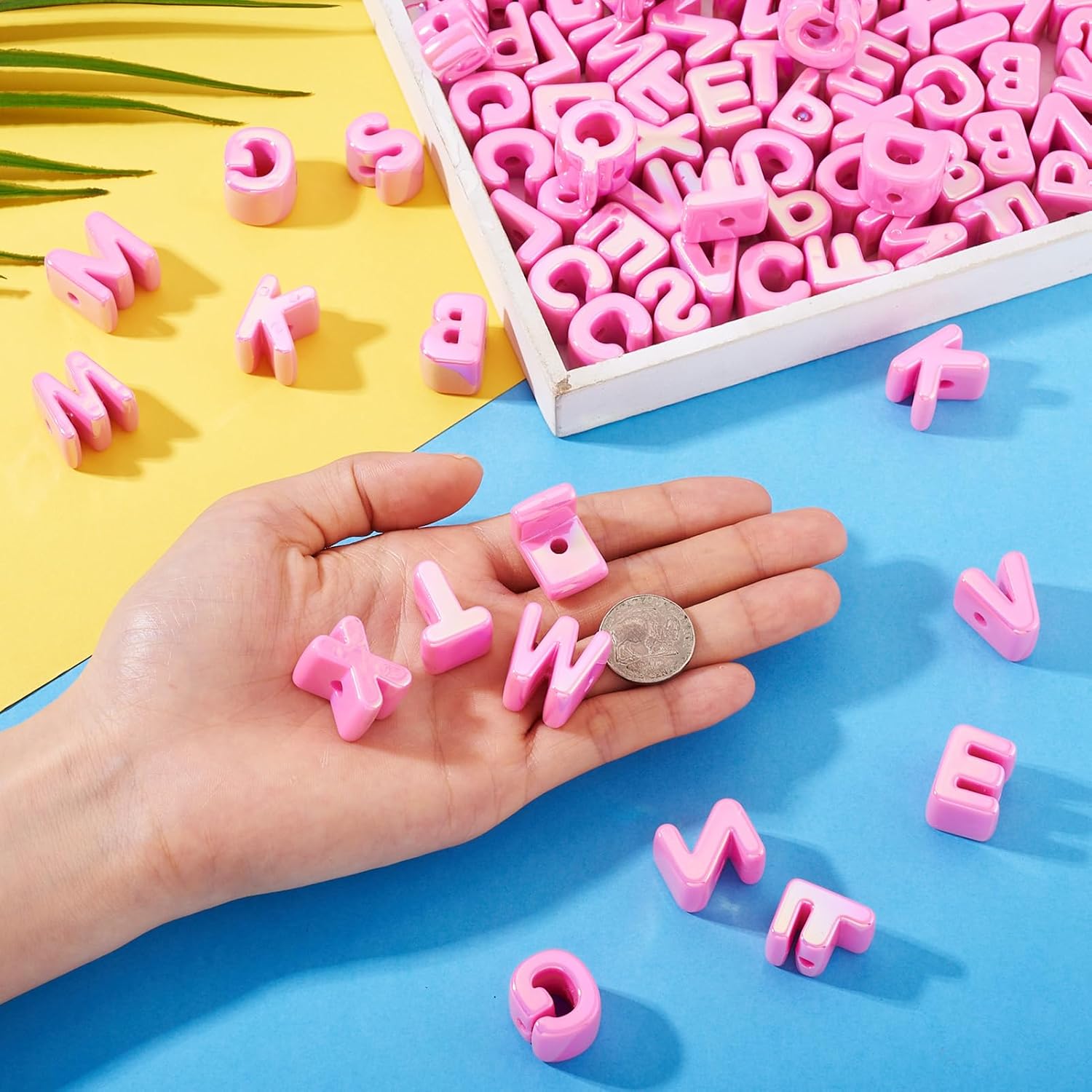 FASHEWELRY 90Pcs 20mm Big Letter Beads Hot Pink Large Alphabet Beads for Bracelets Making, UV Plating Iridescent 3D Initials Paracord Bead for Keychains Bag Charm Kit Shoelaces image 5