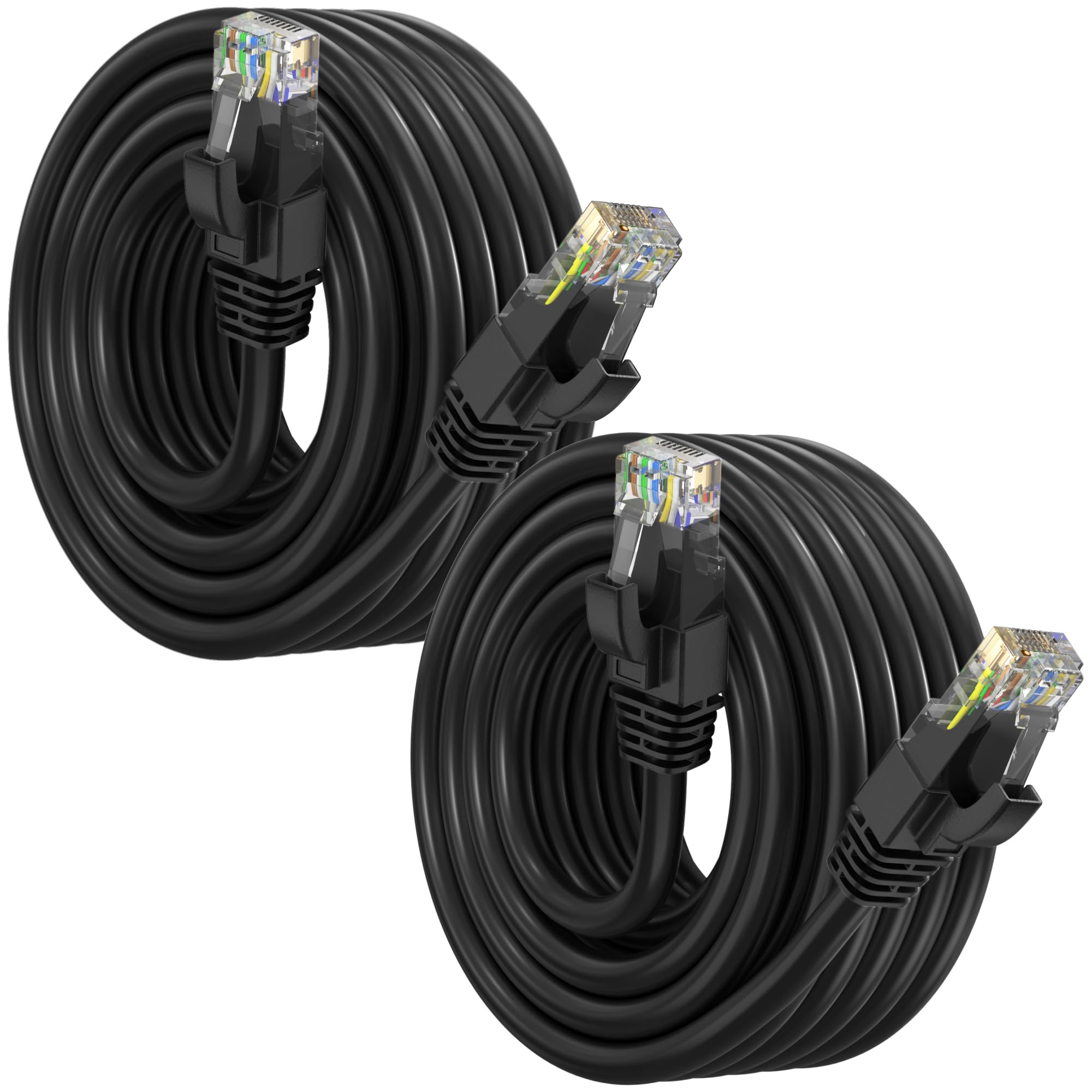 Lot de 2 câbles Ethernet Cat6 7,6 m, LAN, Utp, Cat 6, RJ45, réseau, Internet - Noir