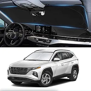 Custom Fit Tucson Windshield Sunshade for Hyundai Tucson 2022-2026 Front Window Retractable Shades Cover for Windshield Sun Visor Protector 210T Reflector Blocks UV Rays Cooler Car Accessories